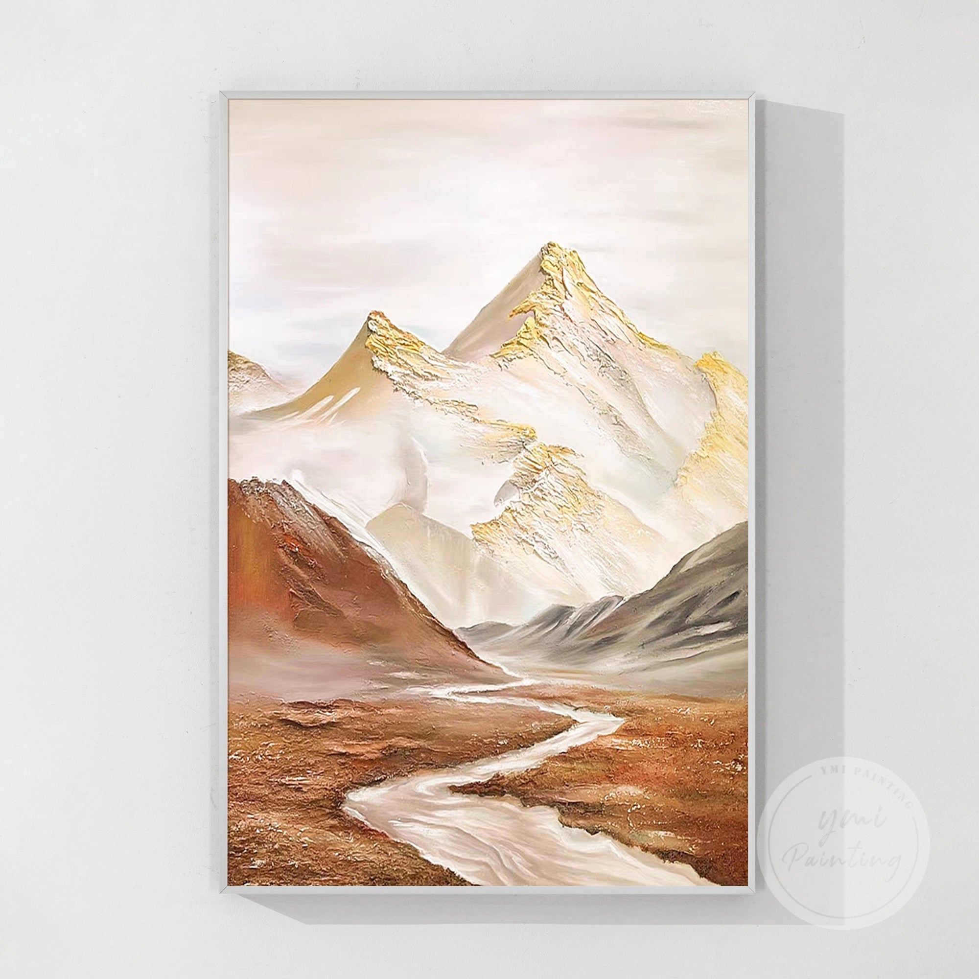Extra large luxury mountain art with golden snowy peaks, perfect for enhancing your space with natural beauty and tranquil vibes.