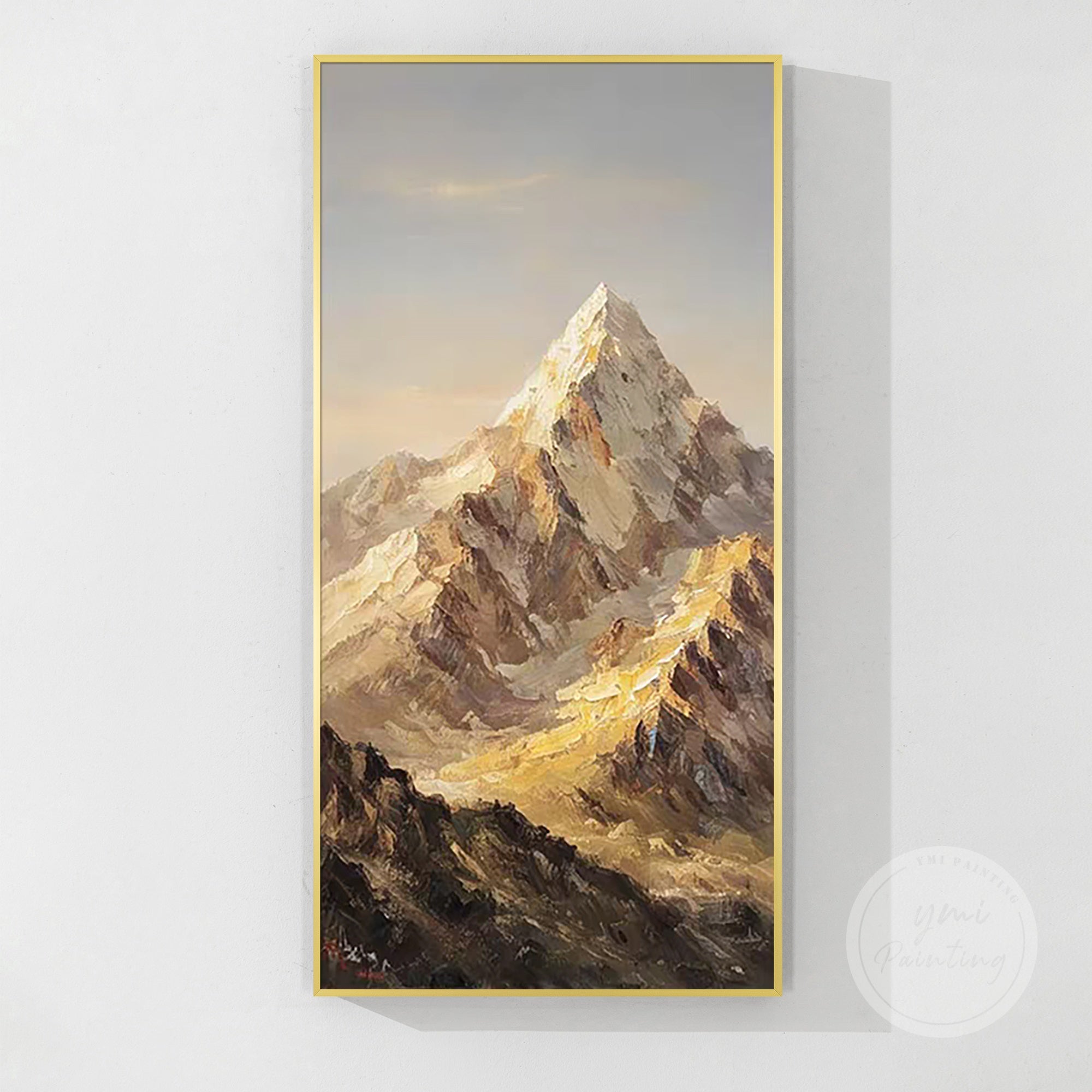 Elegant golden mountain art, a luxury gift for nature enthusiasts, perfect for hanging in upscale offices, living rooms, or study areas.