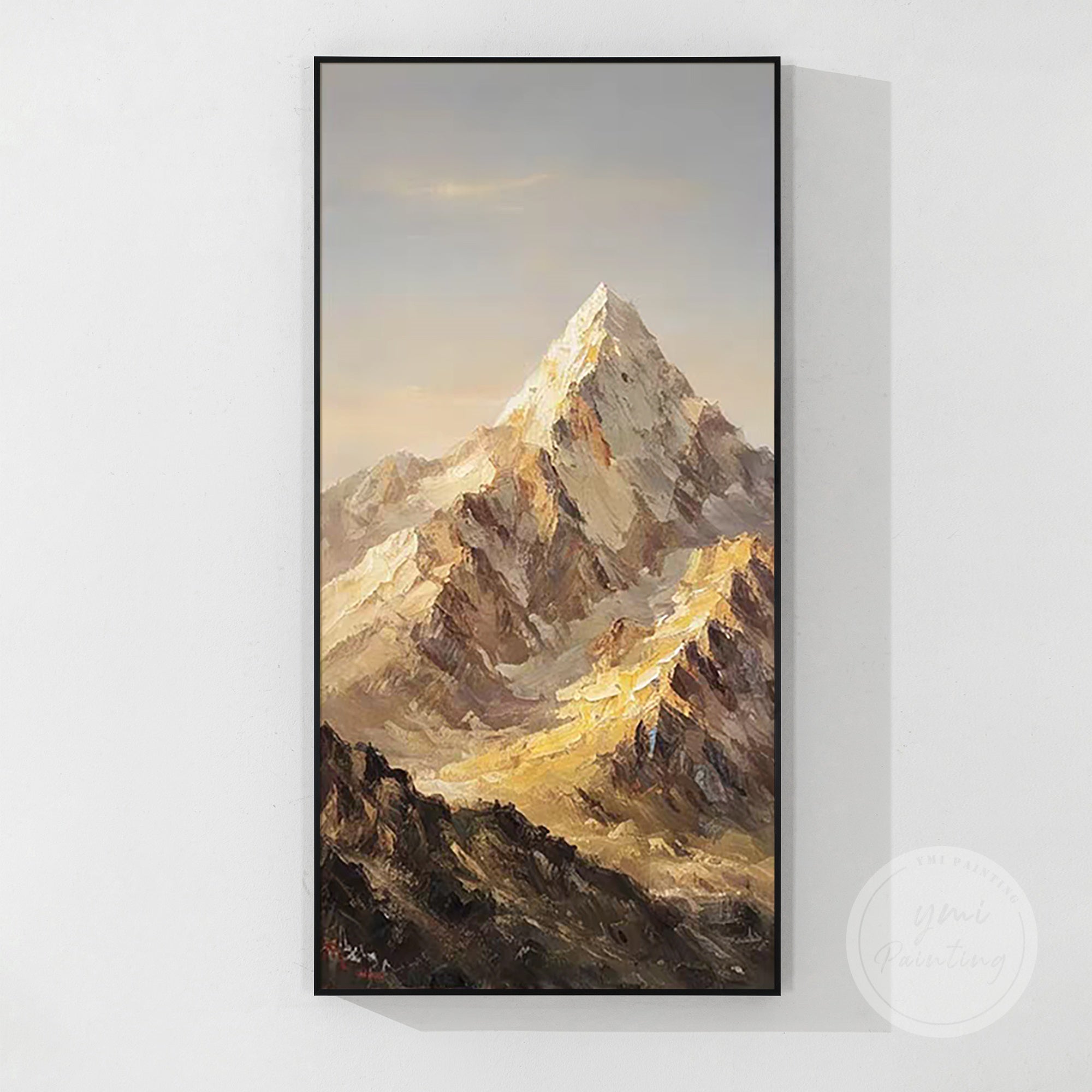 Peaceful golden mountain landscape art, ideal for anniversary gifts, perfect for enhancing a serene and peaceful atmosphere in living rooms or offices.