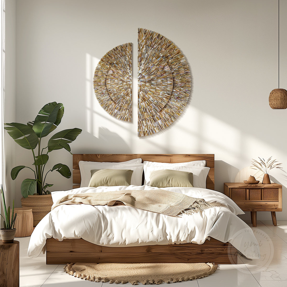 Semicircular seashell wall decor styled as a natural textured accent in a modern coastal living space