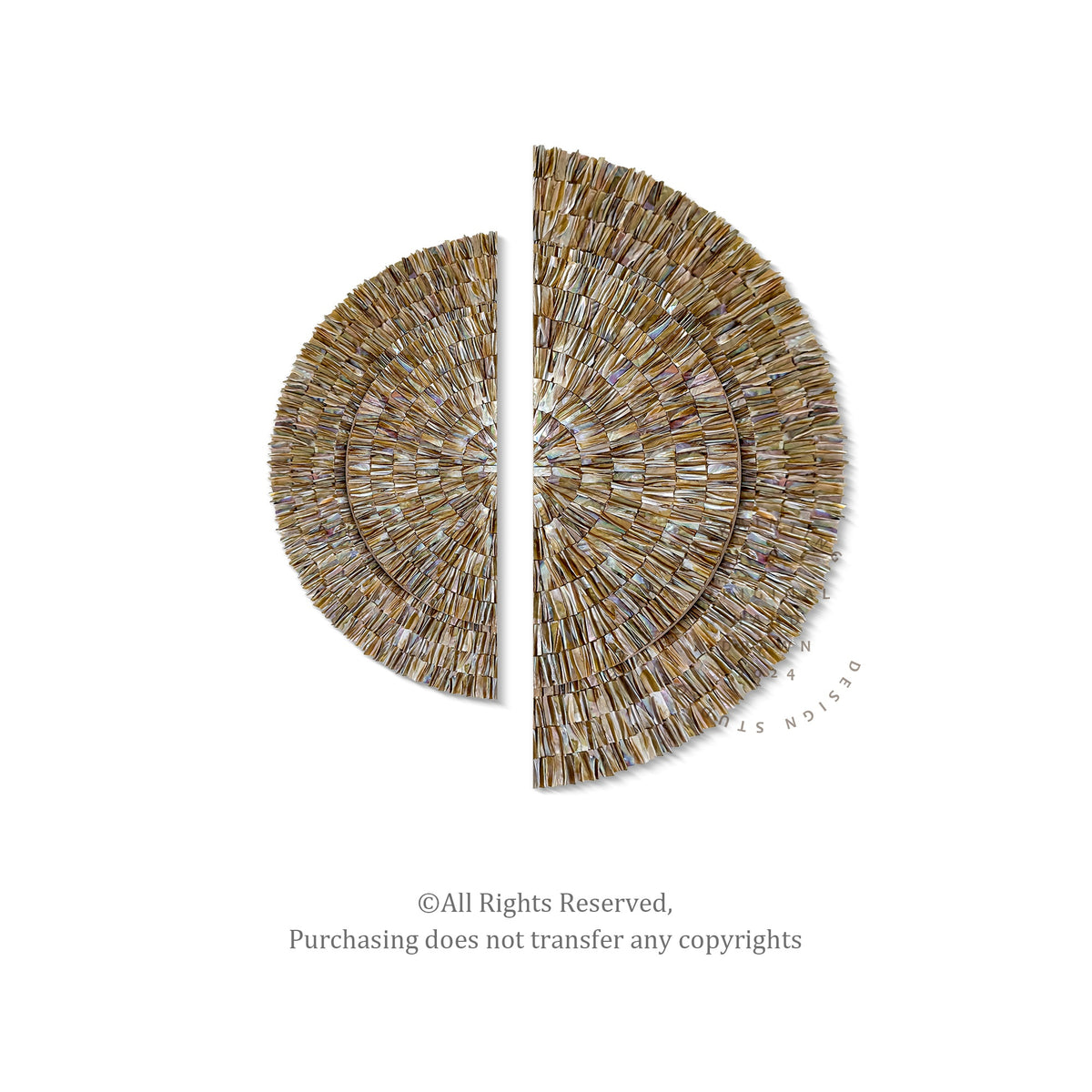 Handmade semicircle seashell mosaic artwork with customizable sizing for personalized home wall decor
