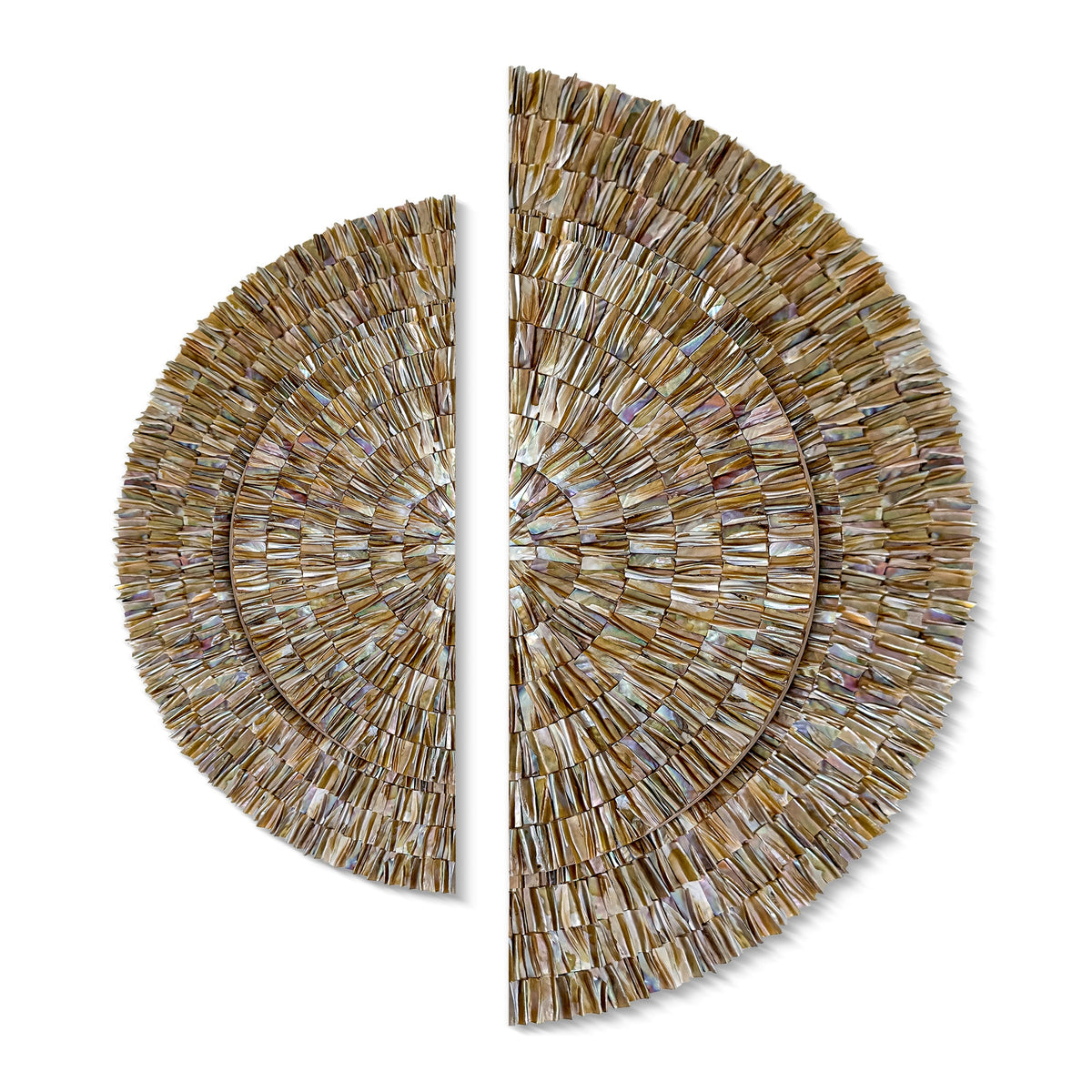 Handmade semicircle seashell mosaic artwork with customizable sizing for personalized home wall decor