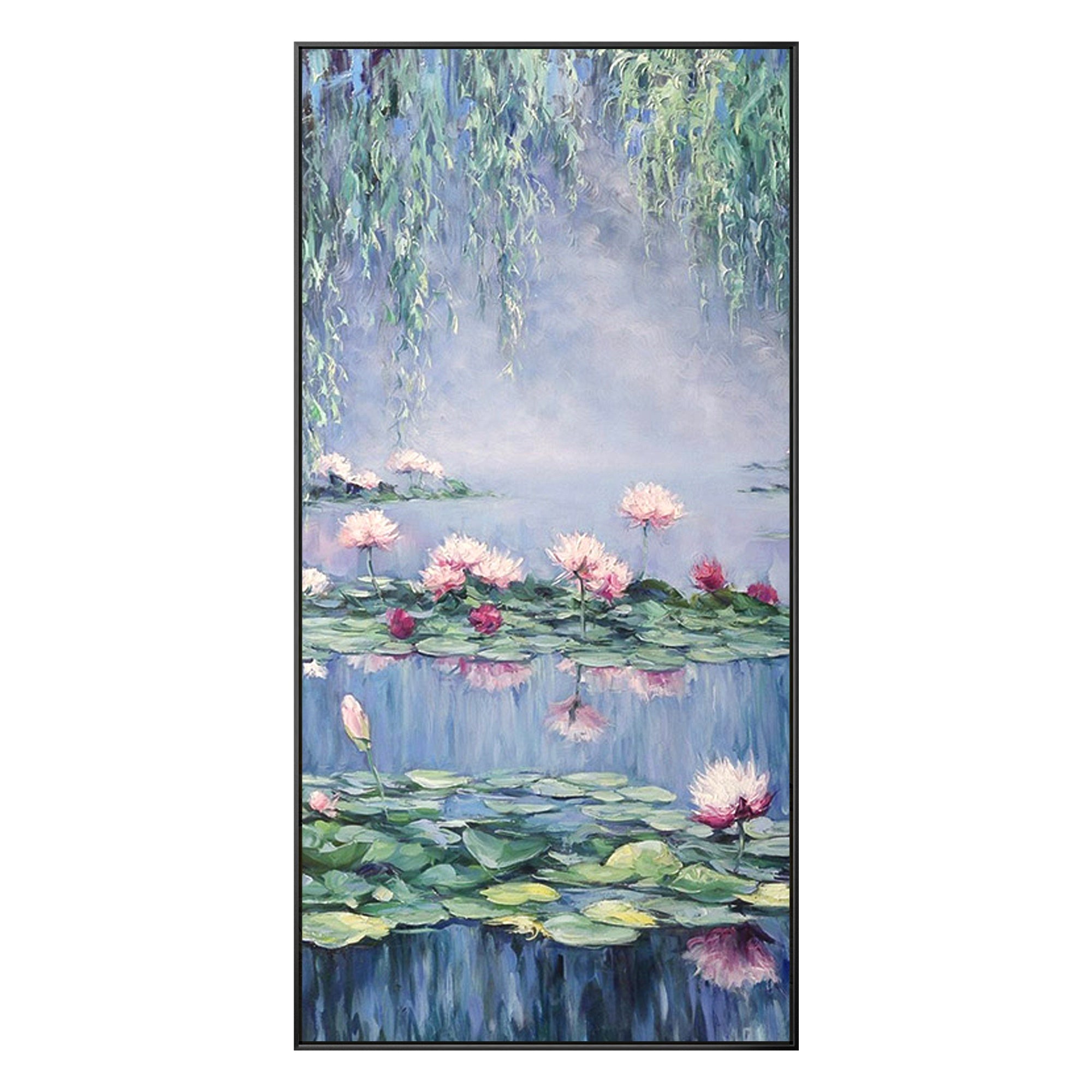 Monet Style Abstract Wall Art showcasing water lilies in a soft, flowing blue composition.
