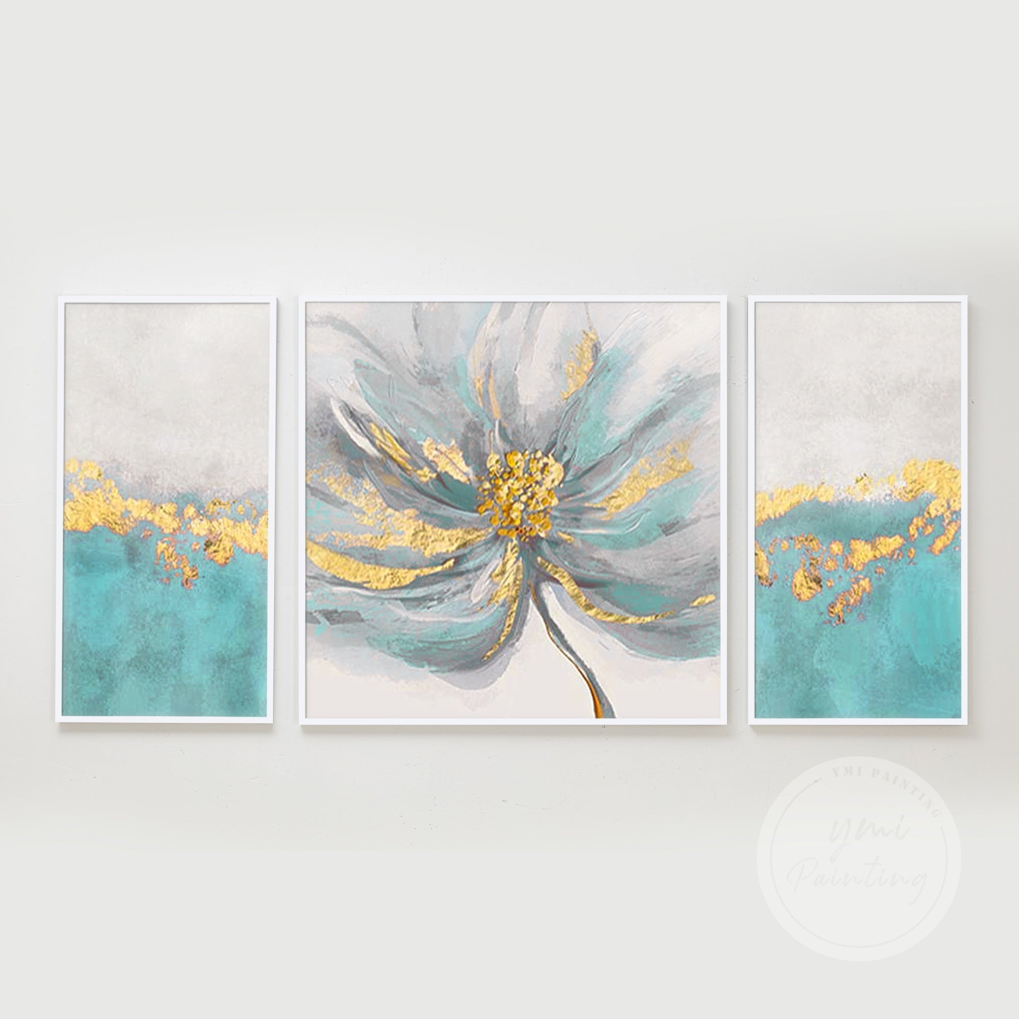 Set van 3 Teal Flower Art #YFL010