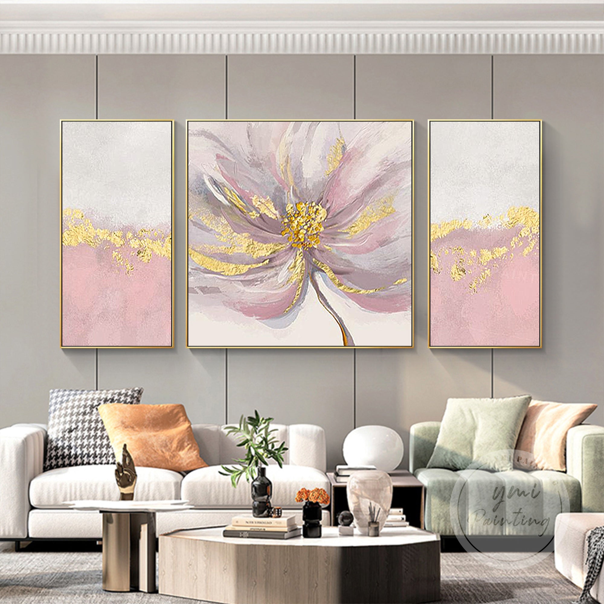 Set of 3 Pink Flower Art #YFL011