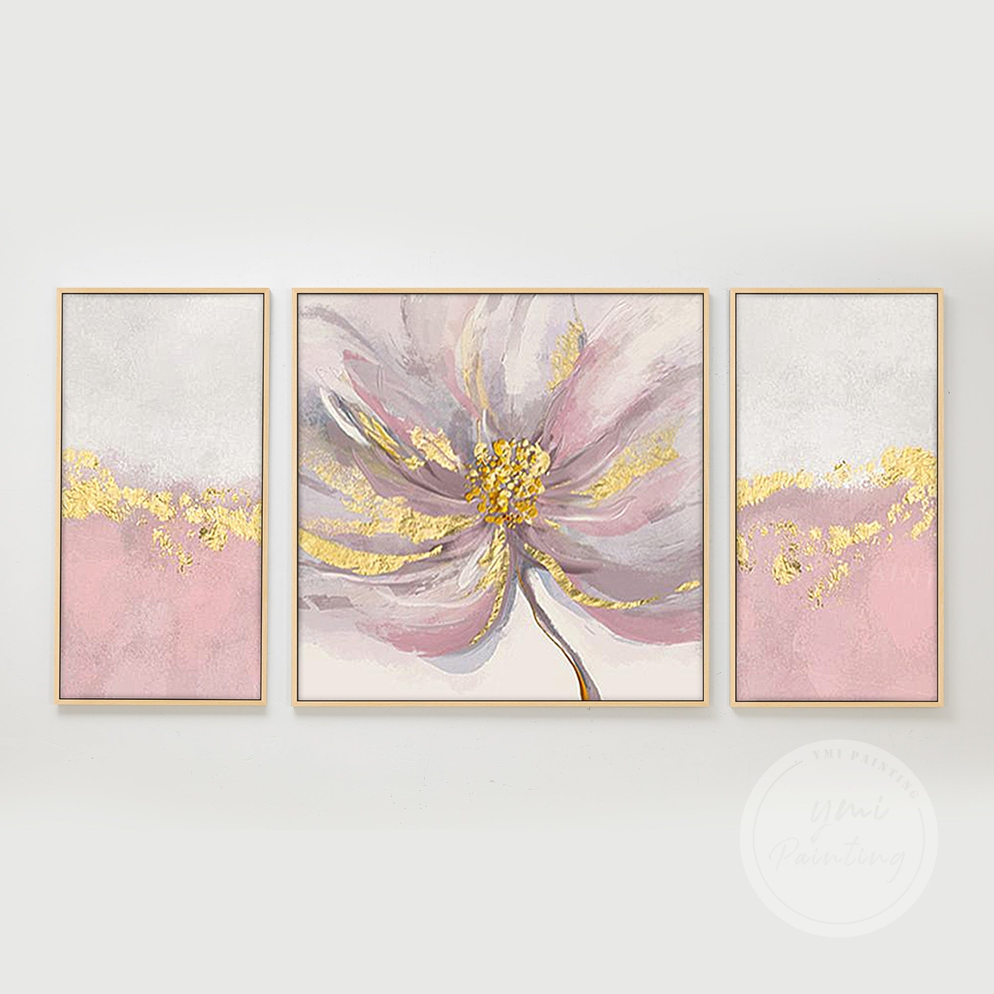 Set of 3 Pink Flower Art #YFL011