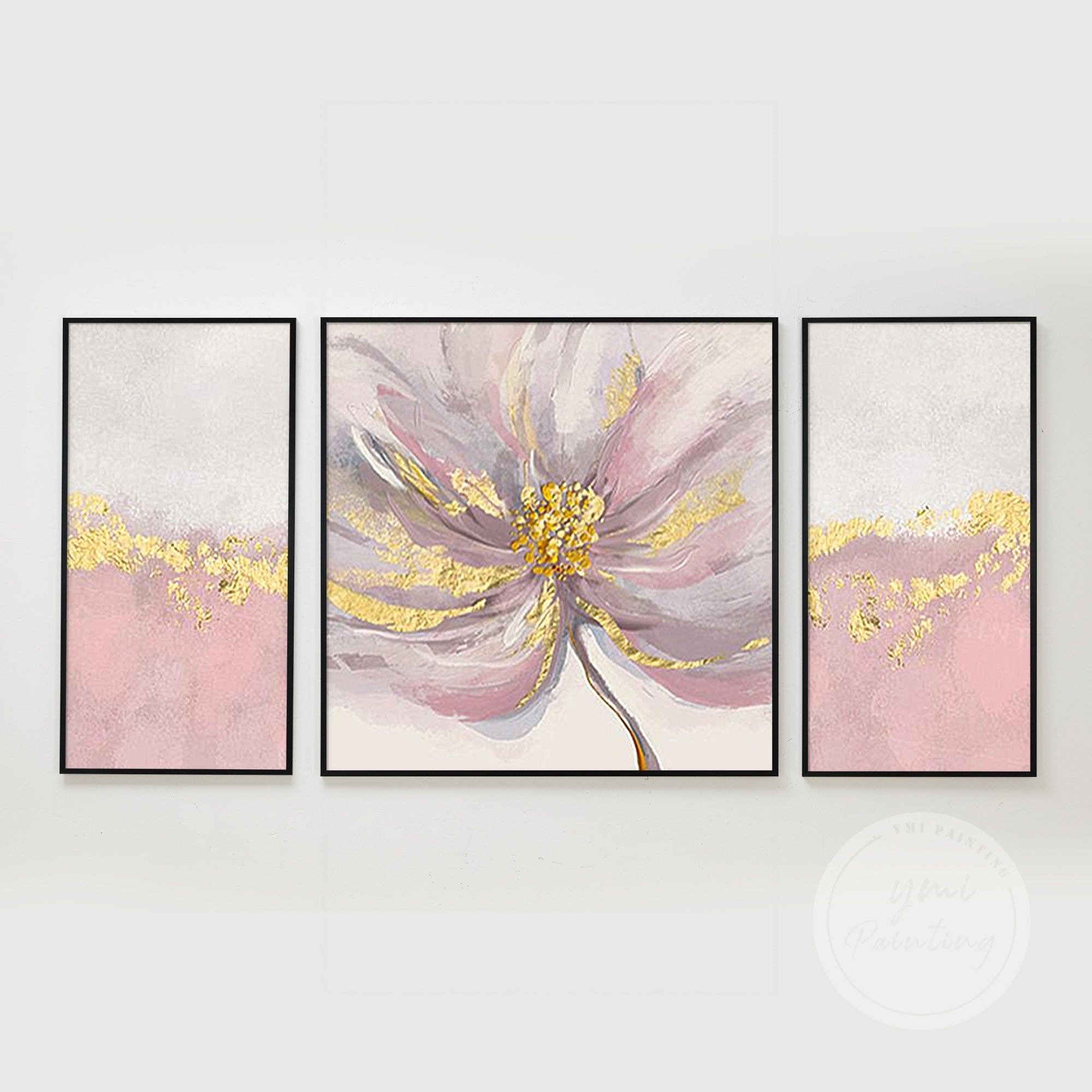 Set of 3 Pink Flower Art #YFL011