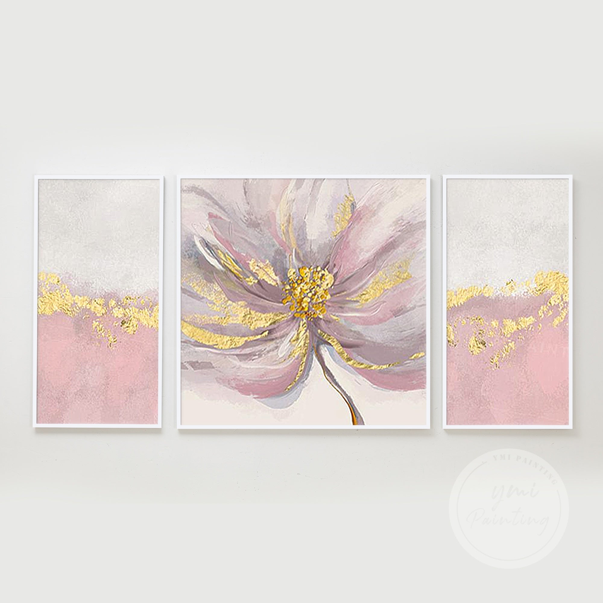 Set of 3 Pink Flower Art #YFL011