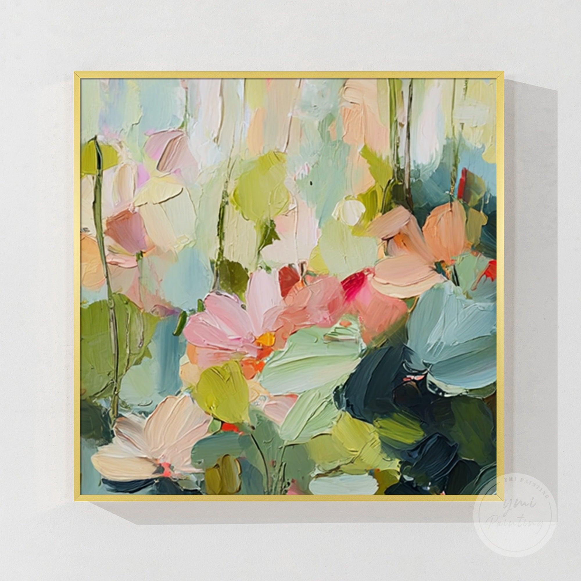 Large floral painting with intricate textures, adding character and charm to your home.