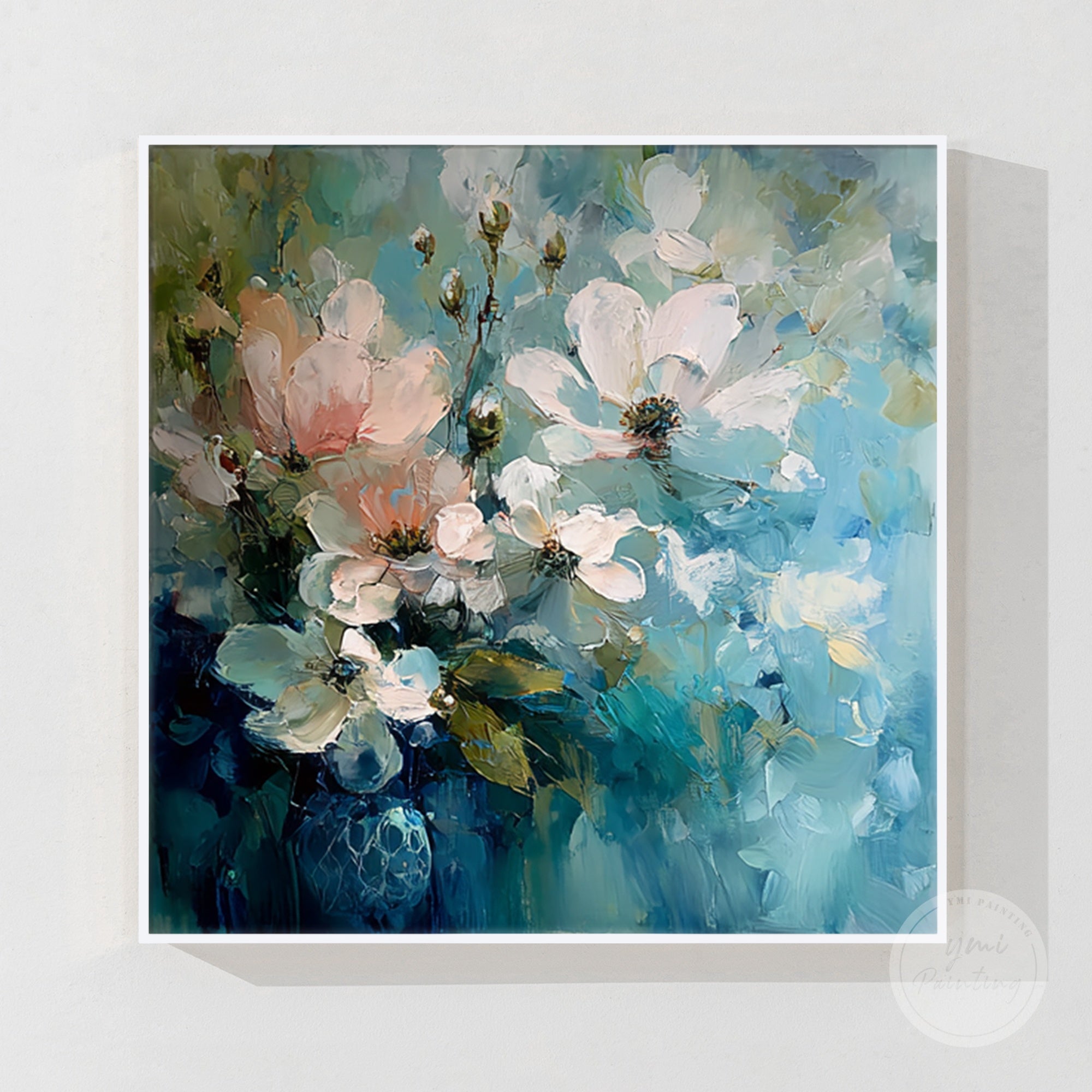 Large square flower artwork with rich colors and intricate details, perfect for wall décor.