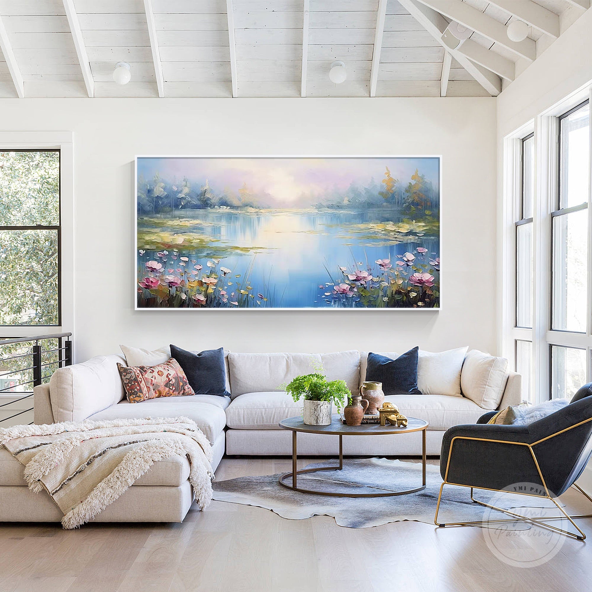 Hand-painted lotus flower canvas art with soft brushstrokes