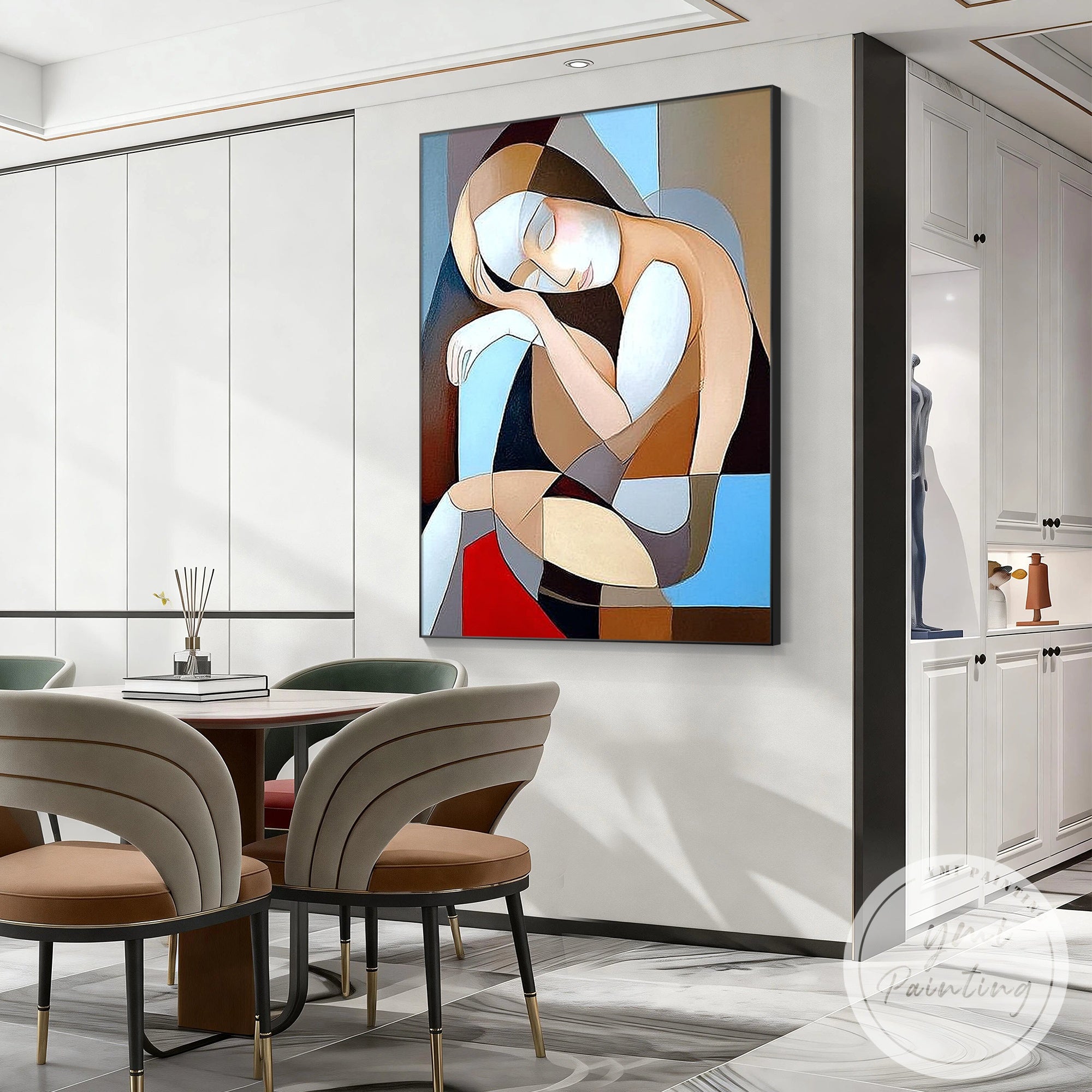 abstract woman painting cubist geometric canvas art