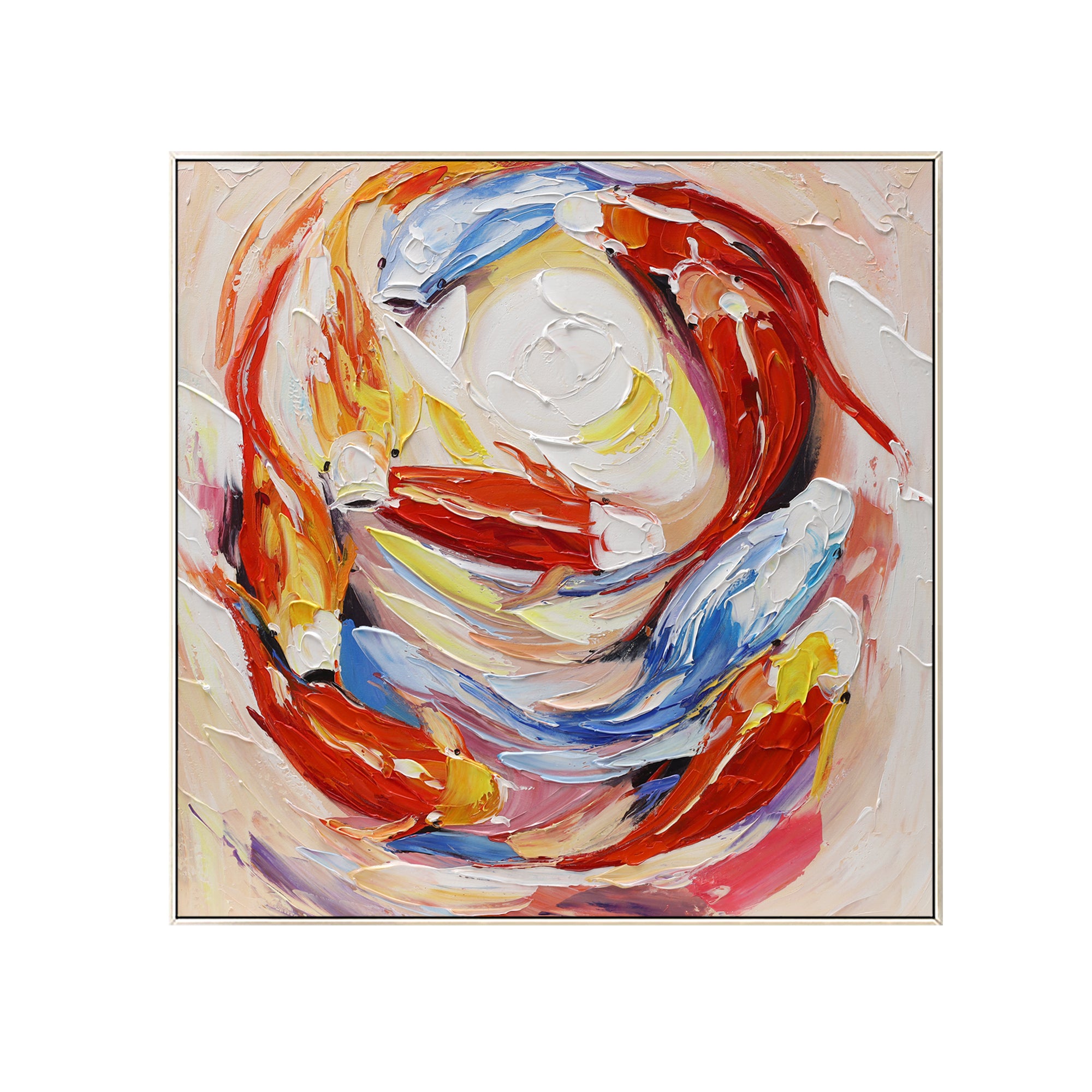 Large Red 9 Koi Zen Fish Painting with vibrant hues and intricate textures, symbolizing prosperity, strength, and perseverance, perfect for bringing harmony and success into your space.