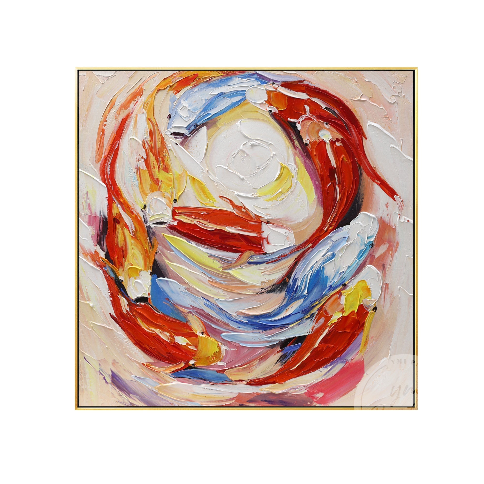 Handmade Textured Koi Painting, crafted with rich textures and vivid colors, adding depth and character to contemporary, Zen, or Asian-inspired home decor.