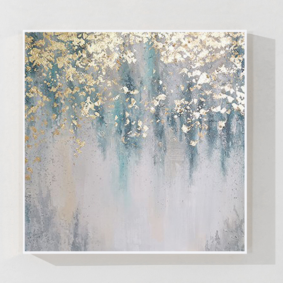 Gold Leaf Green Abstract Painting | Modern Teal Wall Art