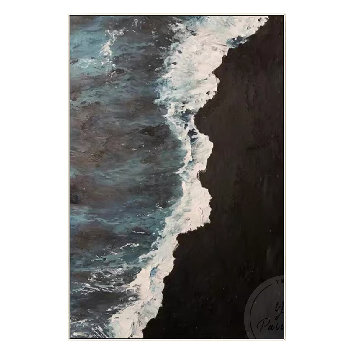 Dark-themed beach painting with expressive waves, adding depth and energy to any space