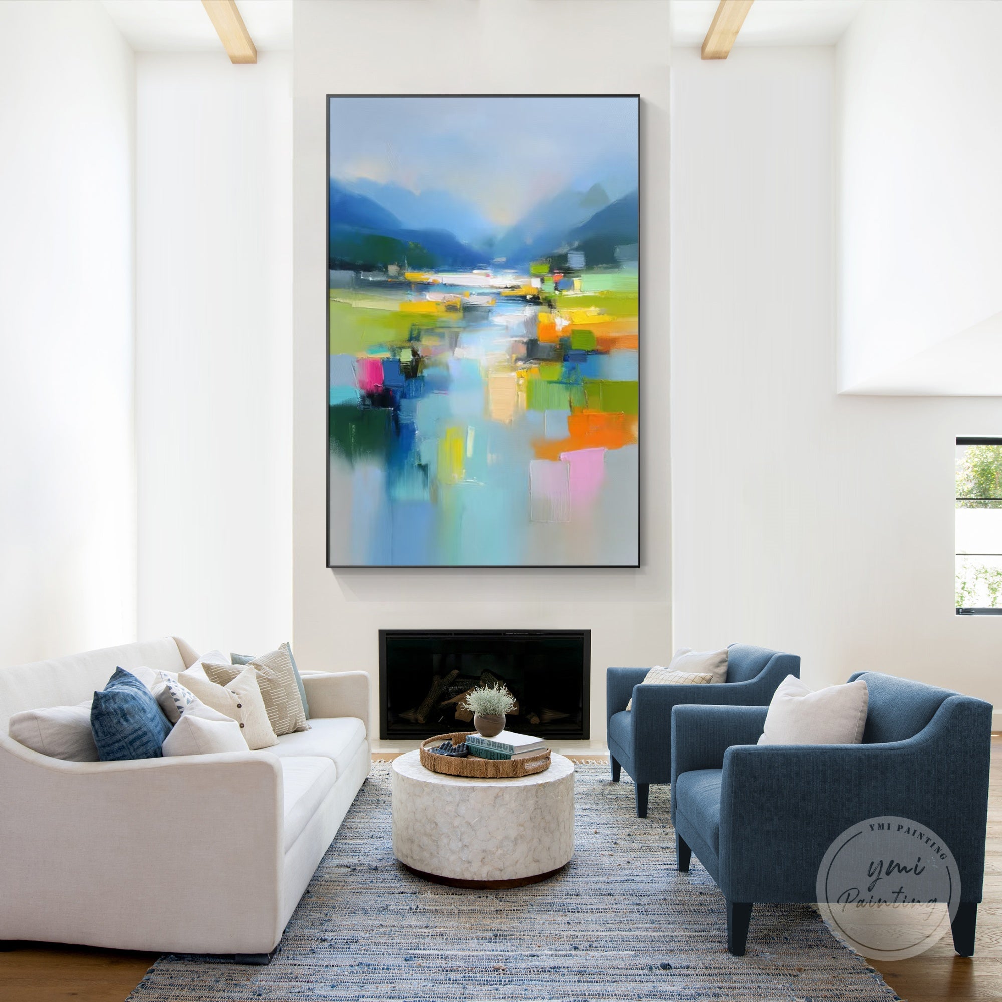 Colorful mountain abstract art for living room wall décor