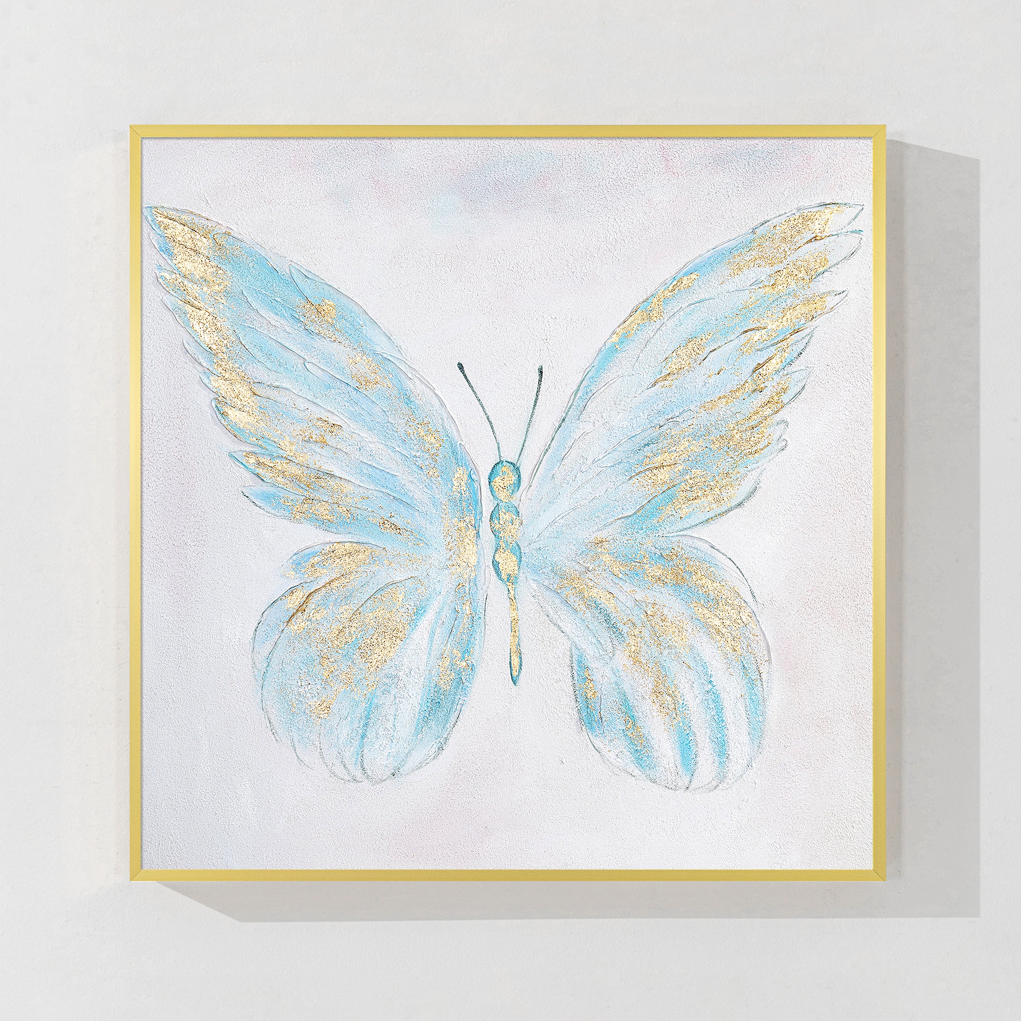 Abstract Light Blue Butterfly Painting on a neutral canvas, designed to bring harmony and sophistication to your home.