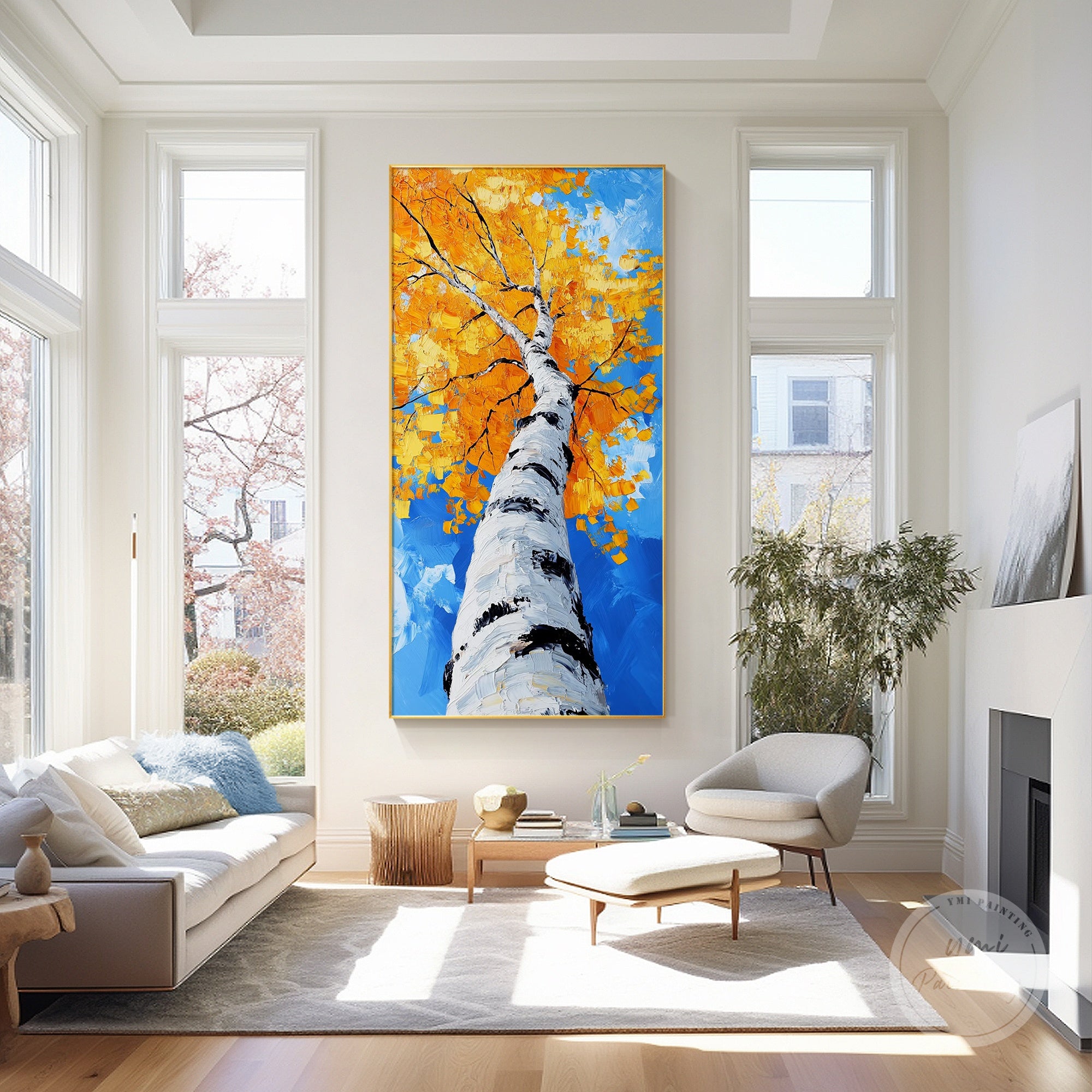 Large hand-painted fall wall art with impressionist brushstrokes and natural textures.