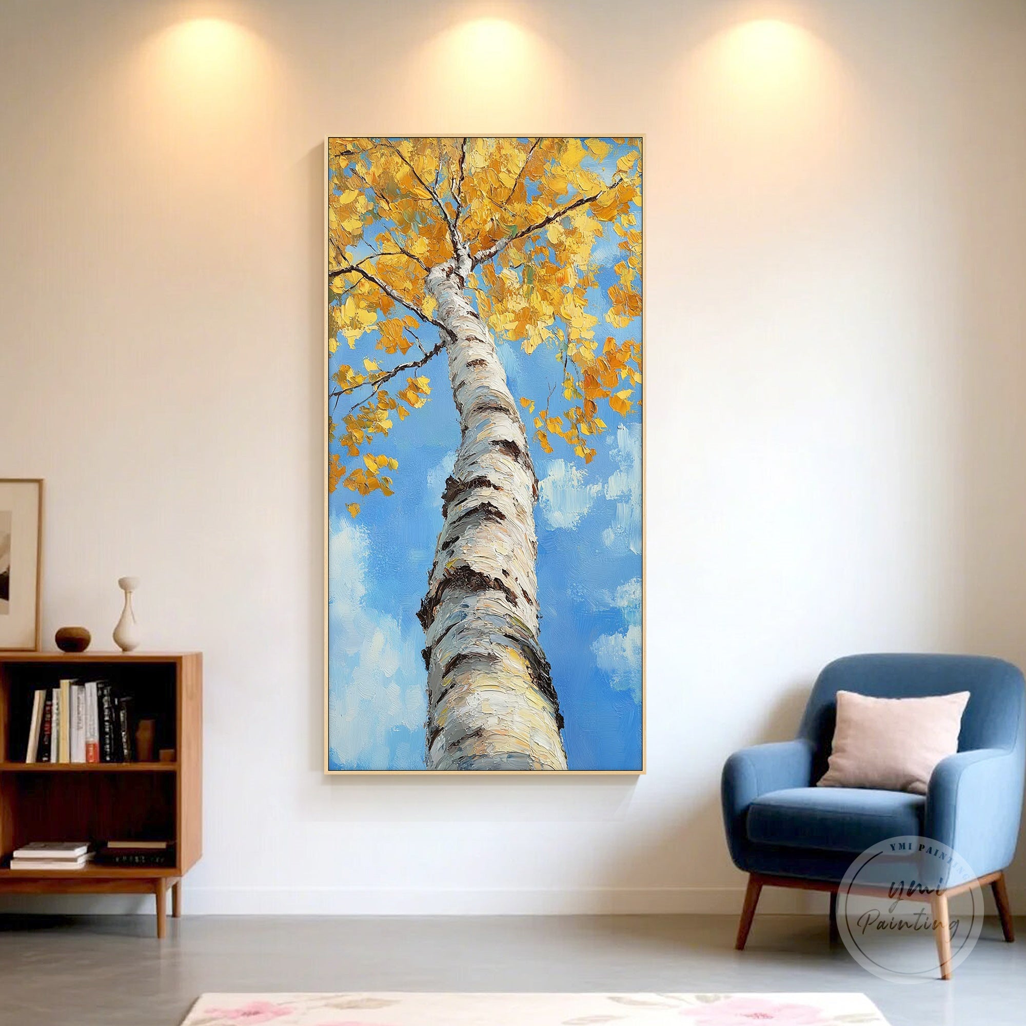 Fall-themed acrylic painting depicting trees with colorful leaves, ideal for seasonal home decoration.