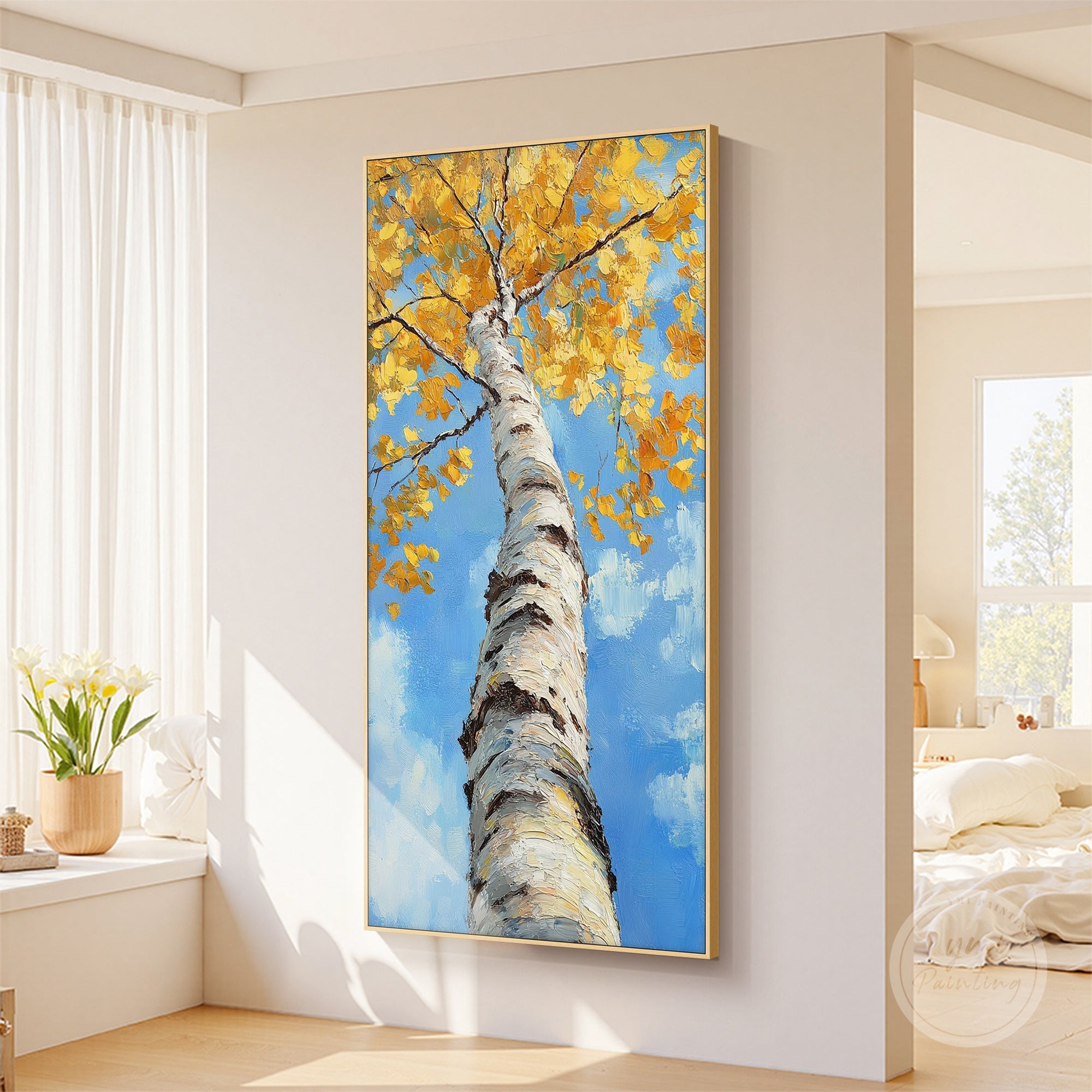Hand-painted fall canvas art, creating a serene and seasonal atmosphere in any room.