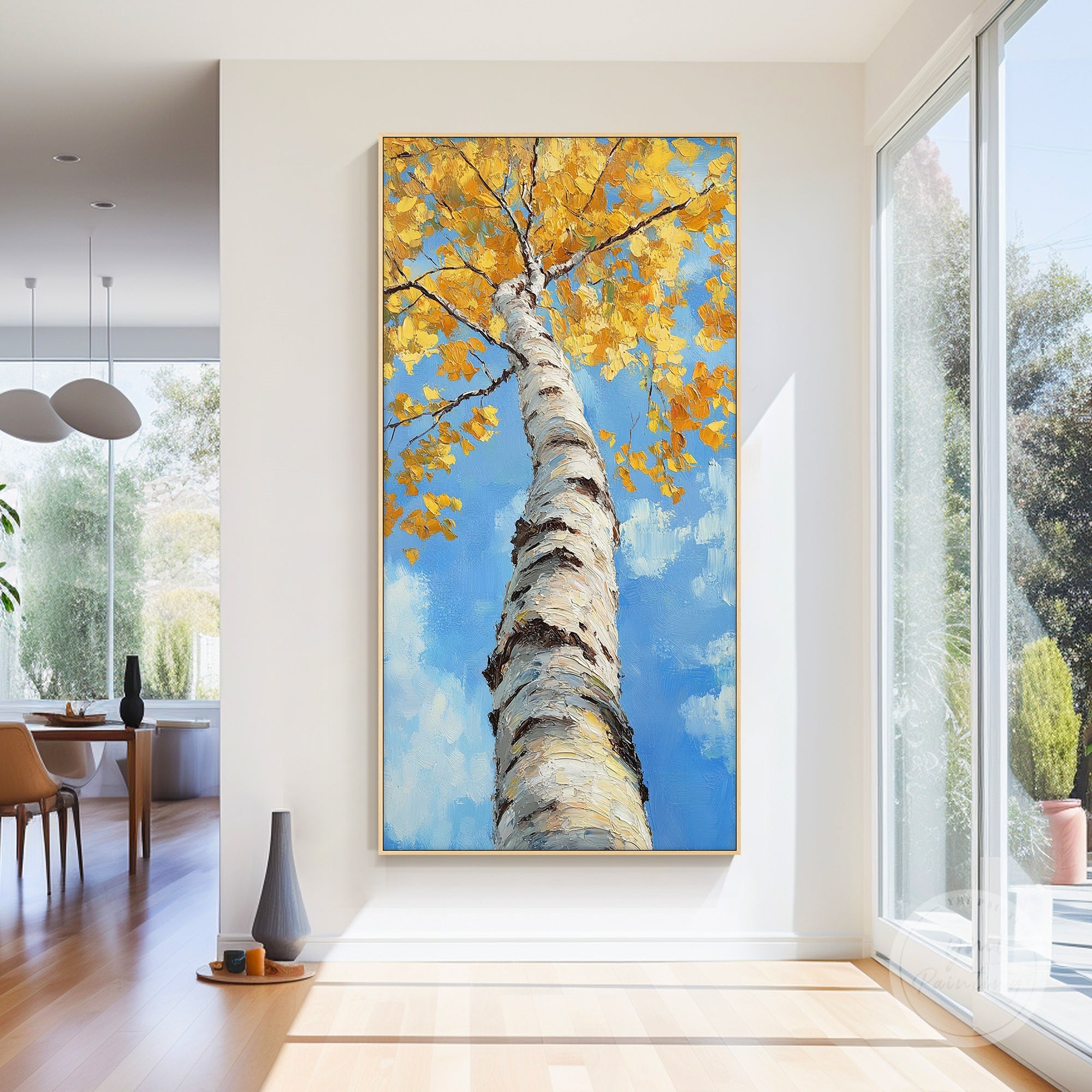 Autumn tree painting with textured brushwork, perfect for living rooms, bedrooms, or offices.