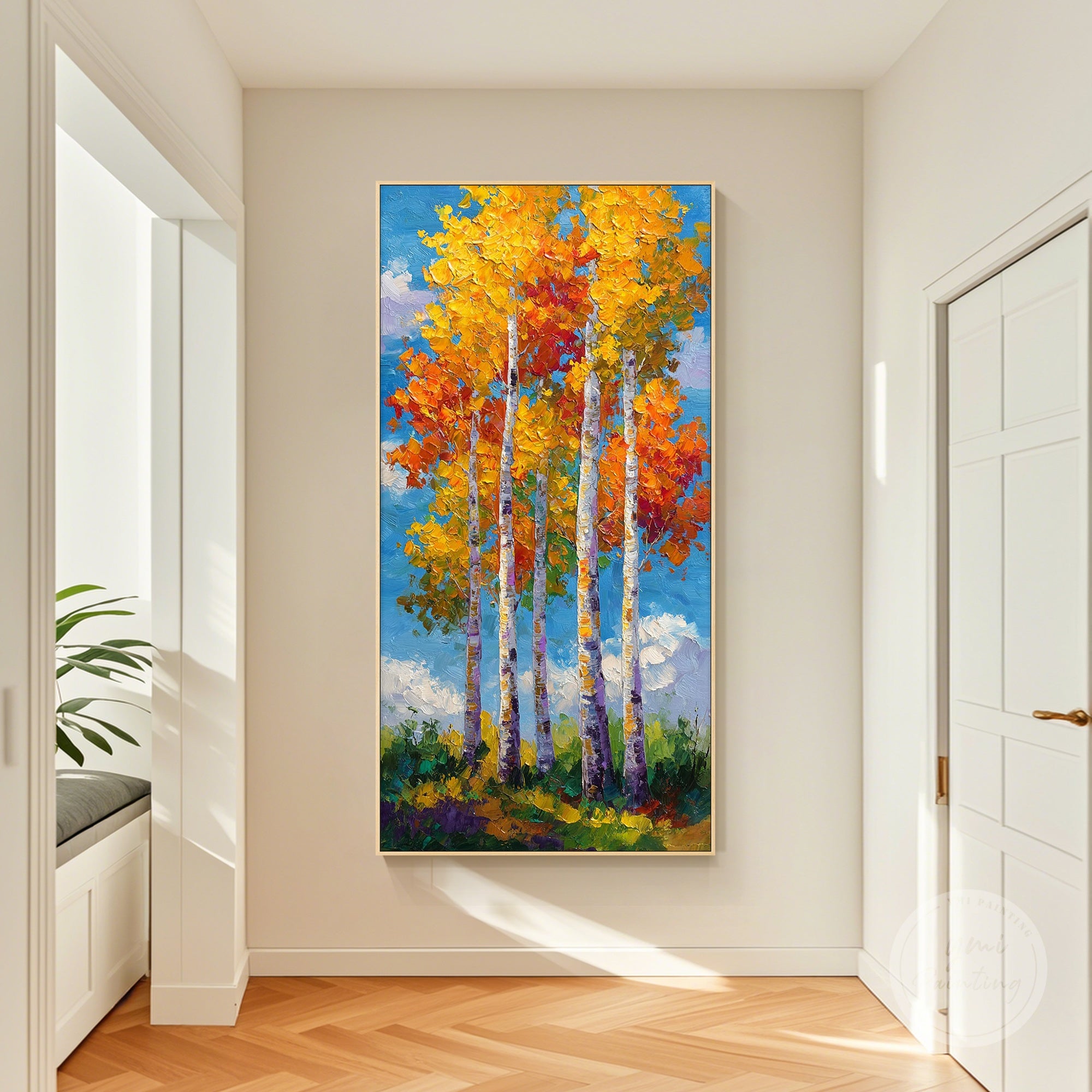 Tree artwork on canvas with textured details, perfect for adding nature-inspired elegance.