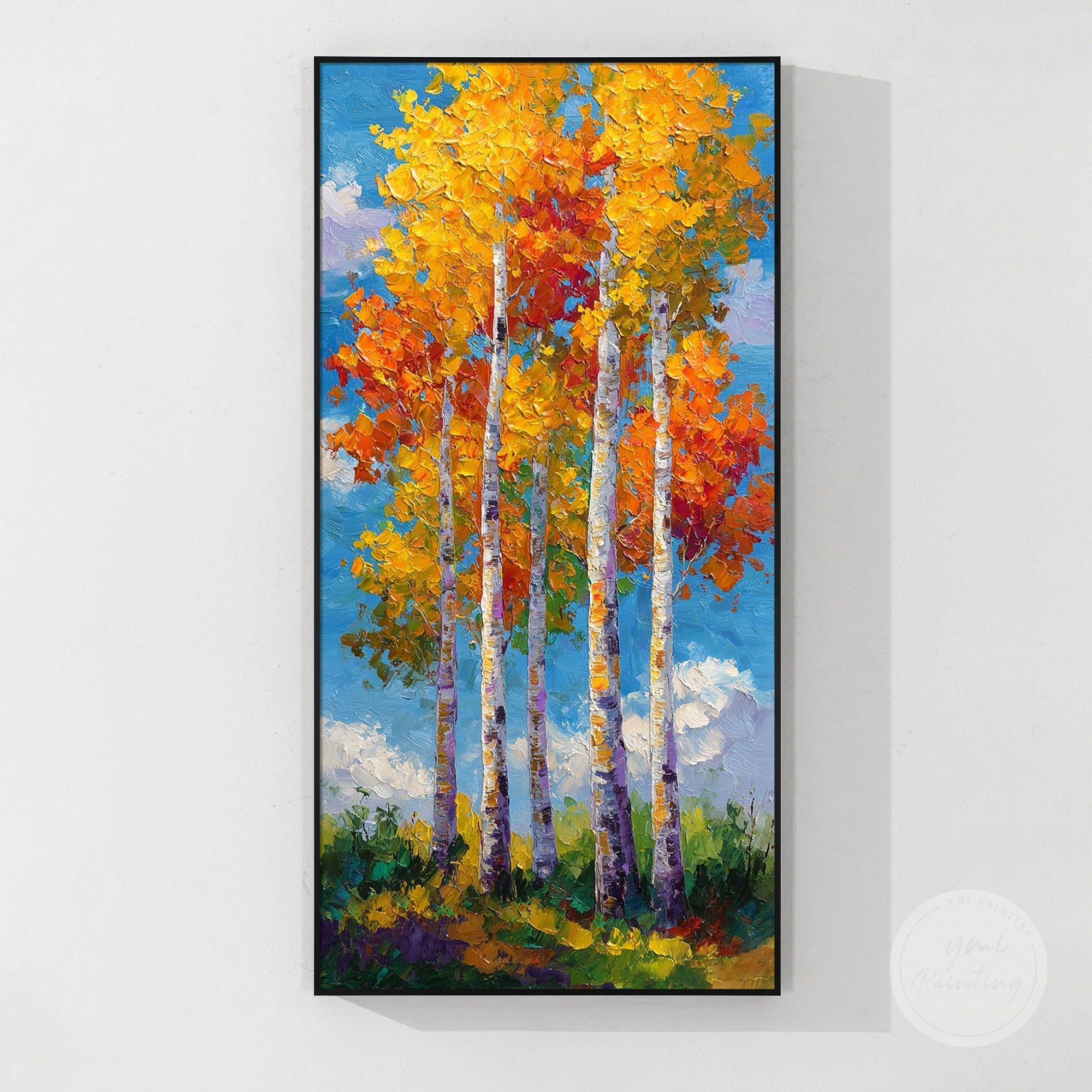 Oversized canvas wall art depicting a tranquil group of trees in contemporary style.