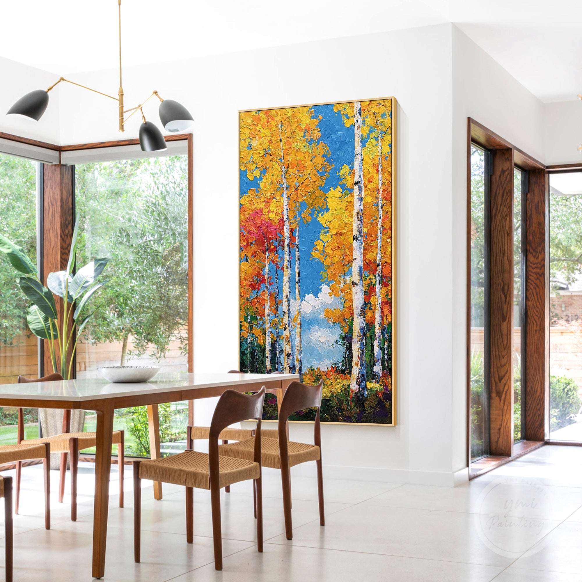 Hand-painted tree painting with a modern look, suitable for hallways and living rooms.