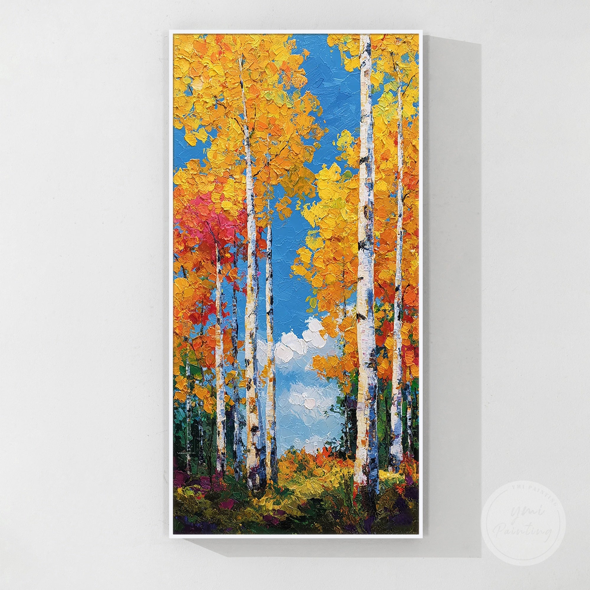 Living room décor artwork showcasing a peaceful forest with subtle texture.