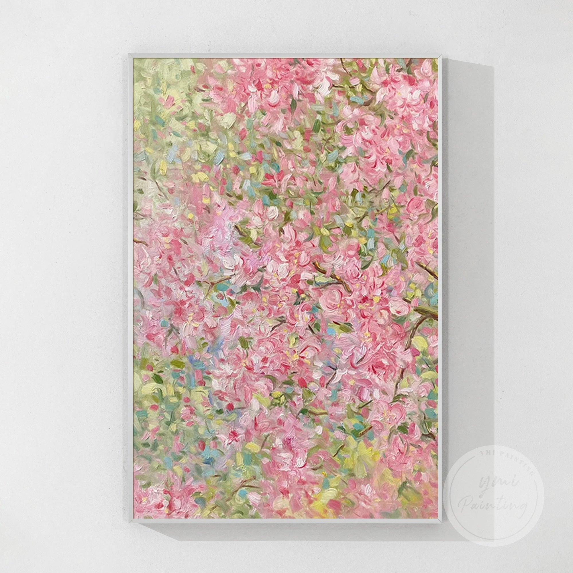 Textured floral wall decor with pink and green flowers, perfect for bedrooms, living rooms, or lobbies.