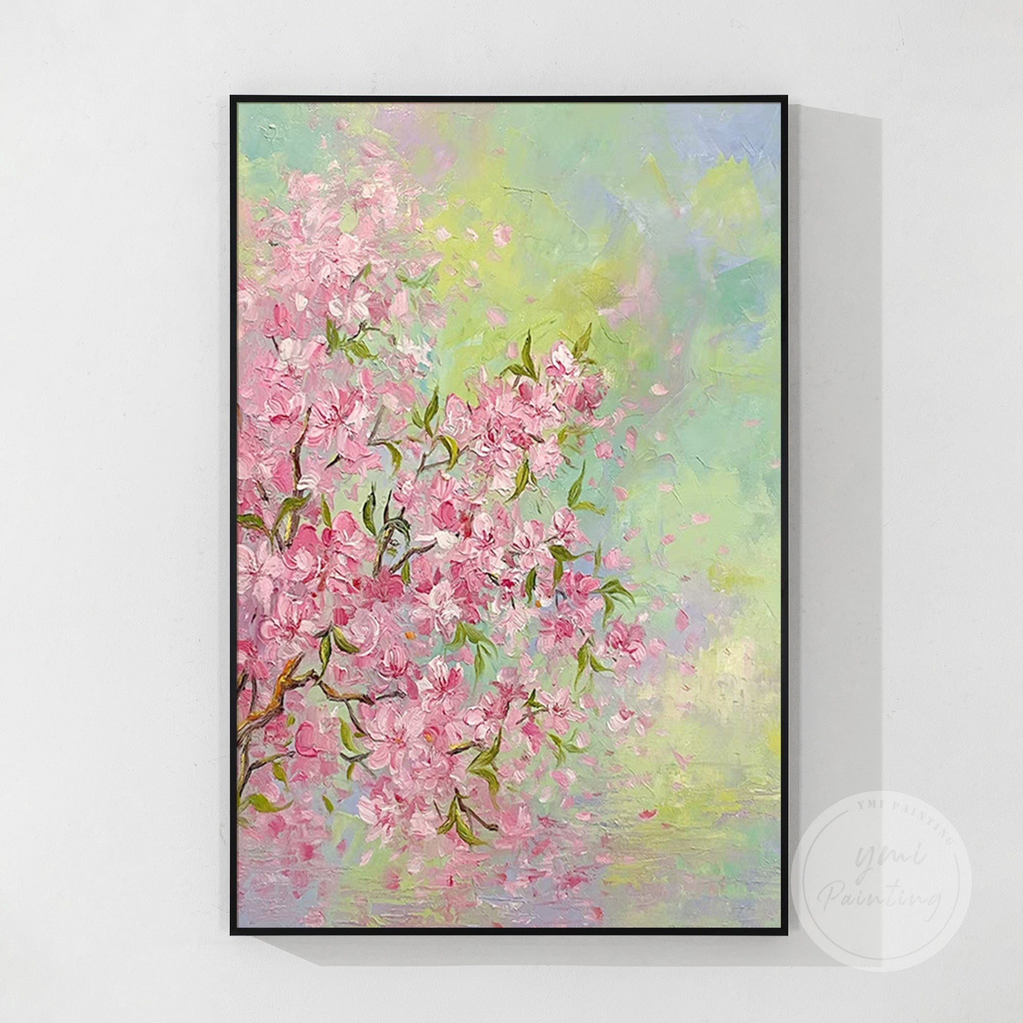 Impressionist-style large floral painting with vibrant yet soft tones for an elegant statement wall.
