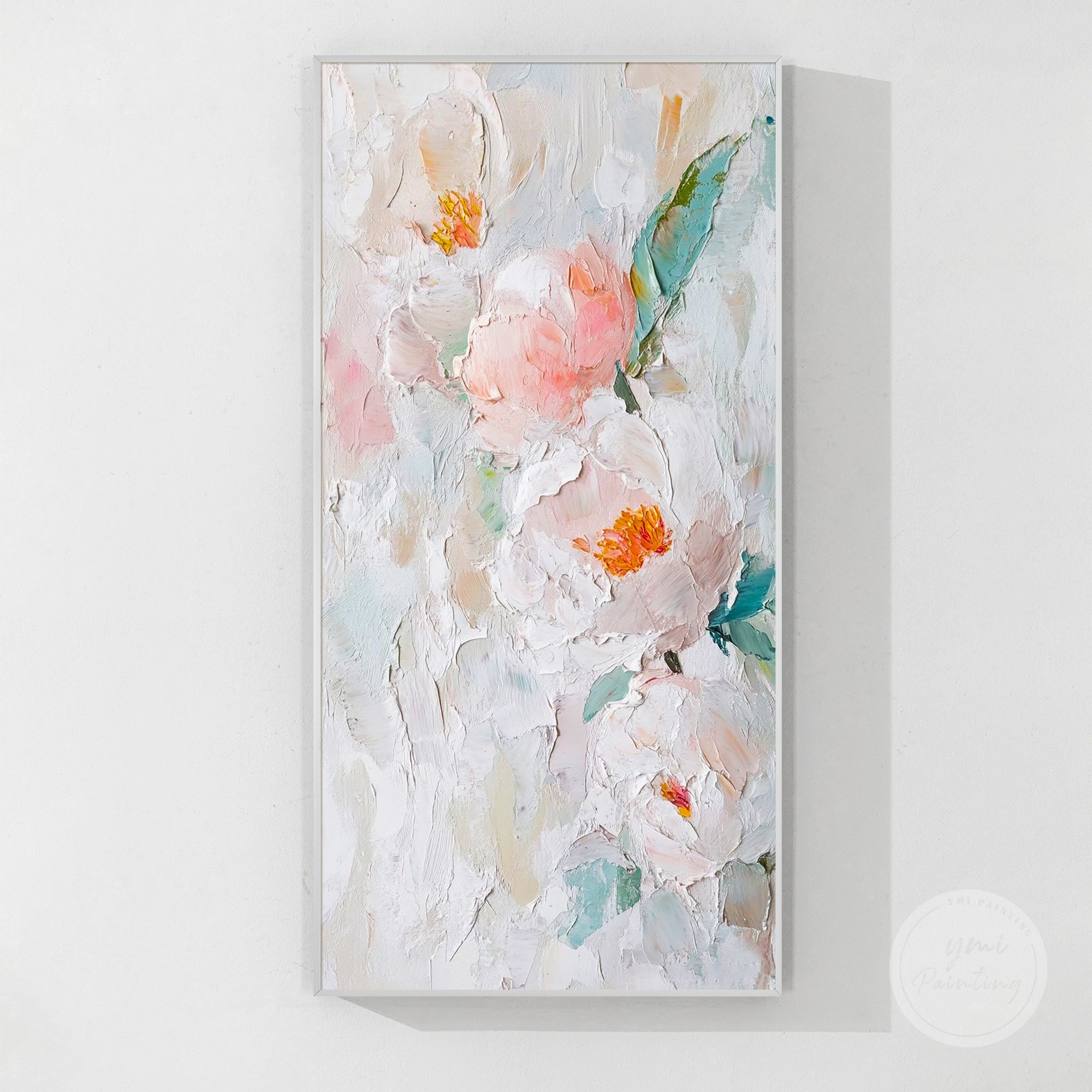 Abstract beige and pink flower painting with layered texture for a luxurious aesthetic.