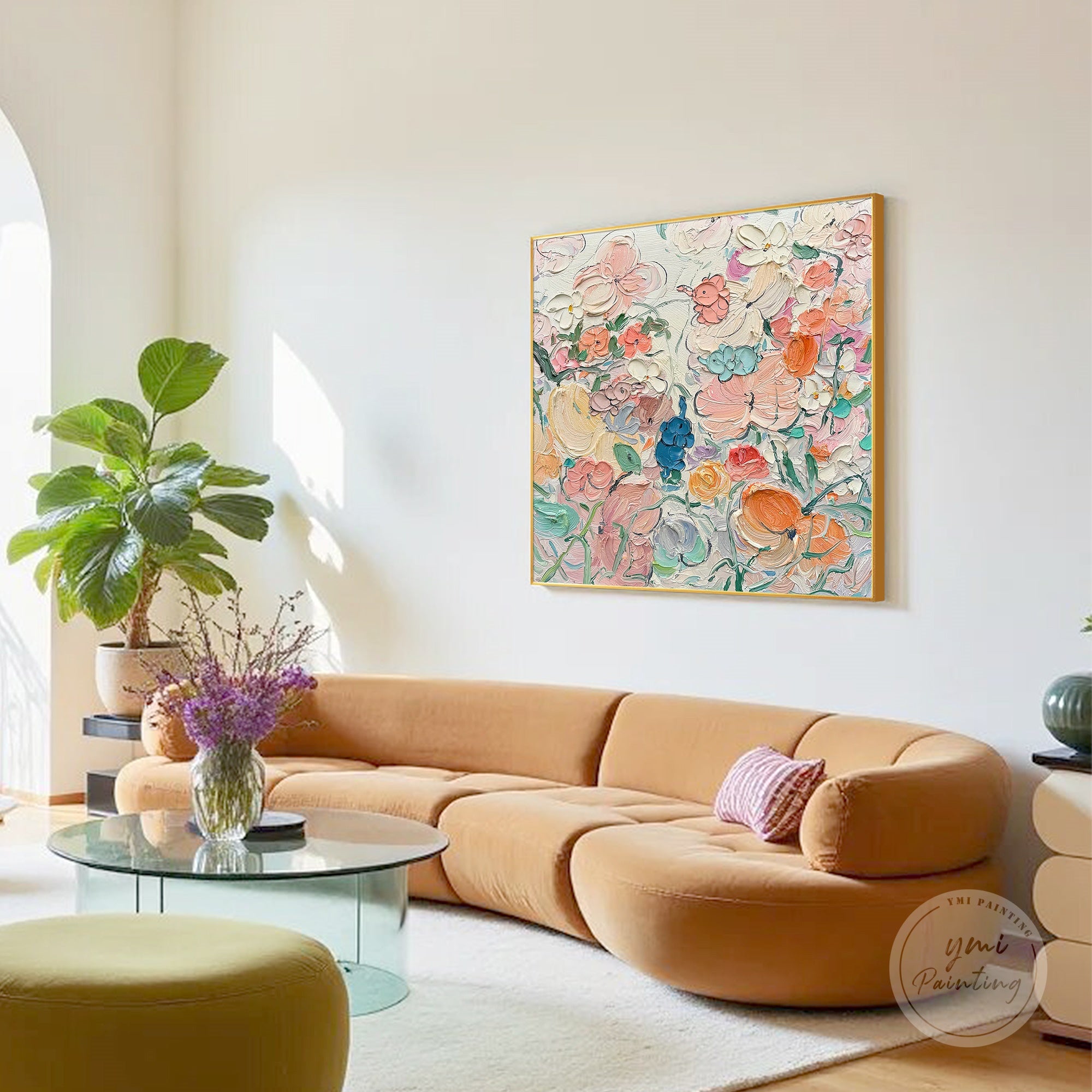 Hand-painted abstract flower painting with delicate color blending and texture.