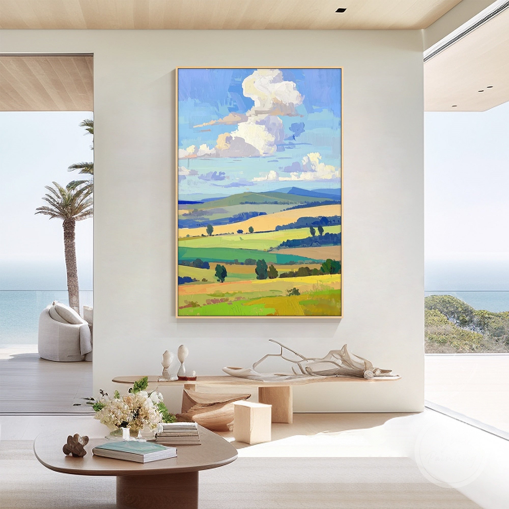 Handcrafted vertical or horizontal wall art with solitary trees in field