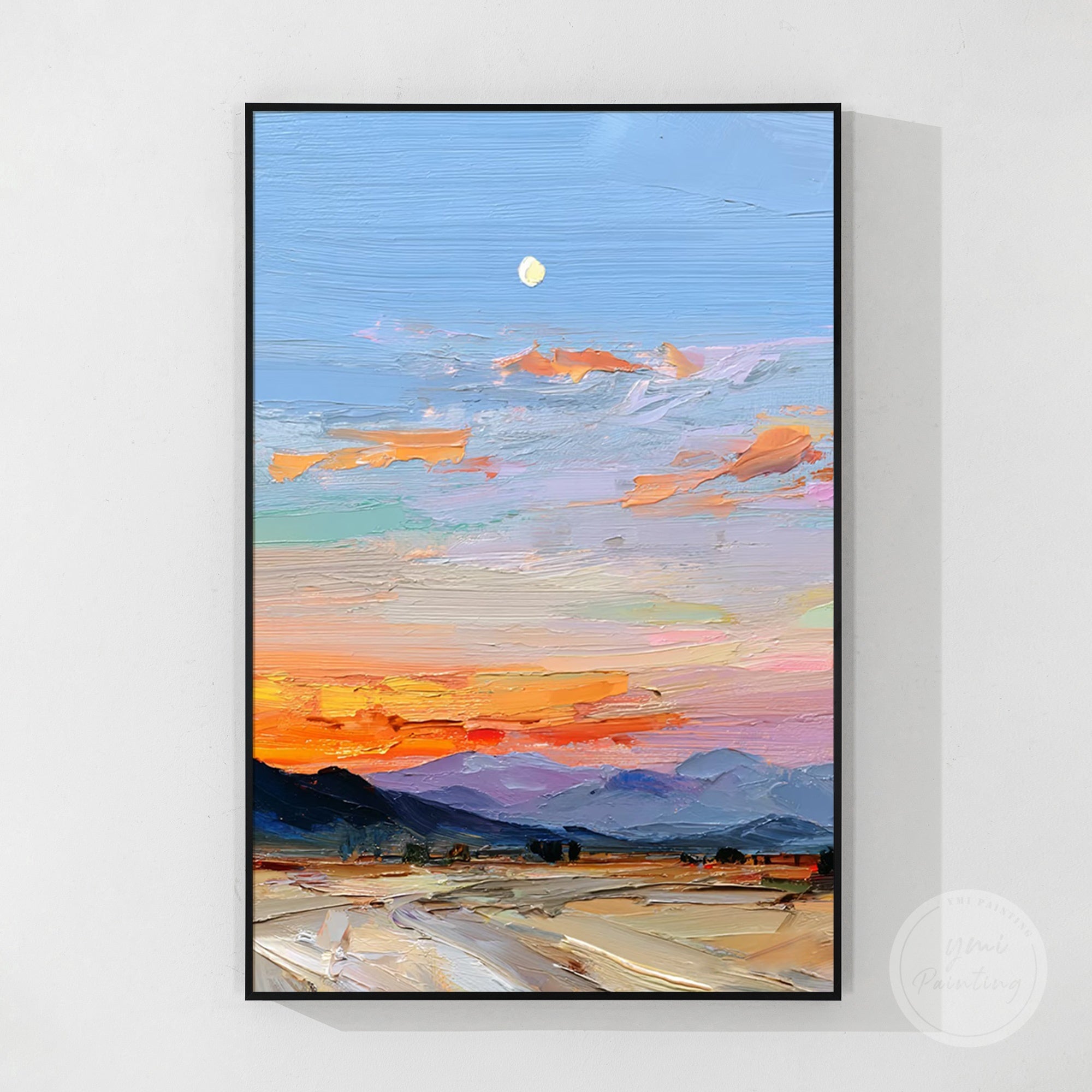 Layered sky gradient from deep blue to light blue painting detail