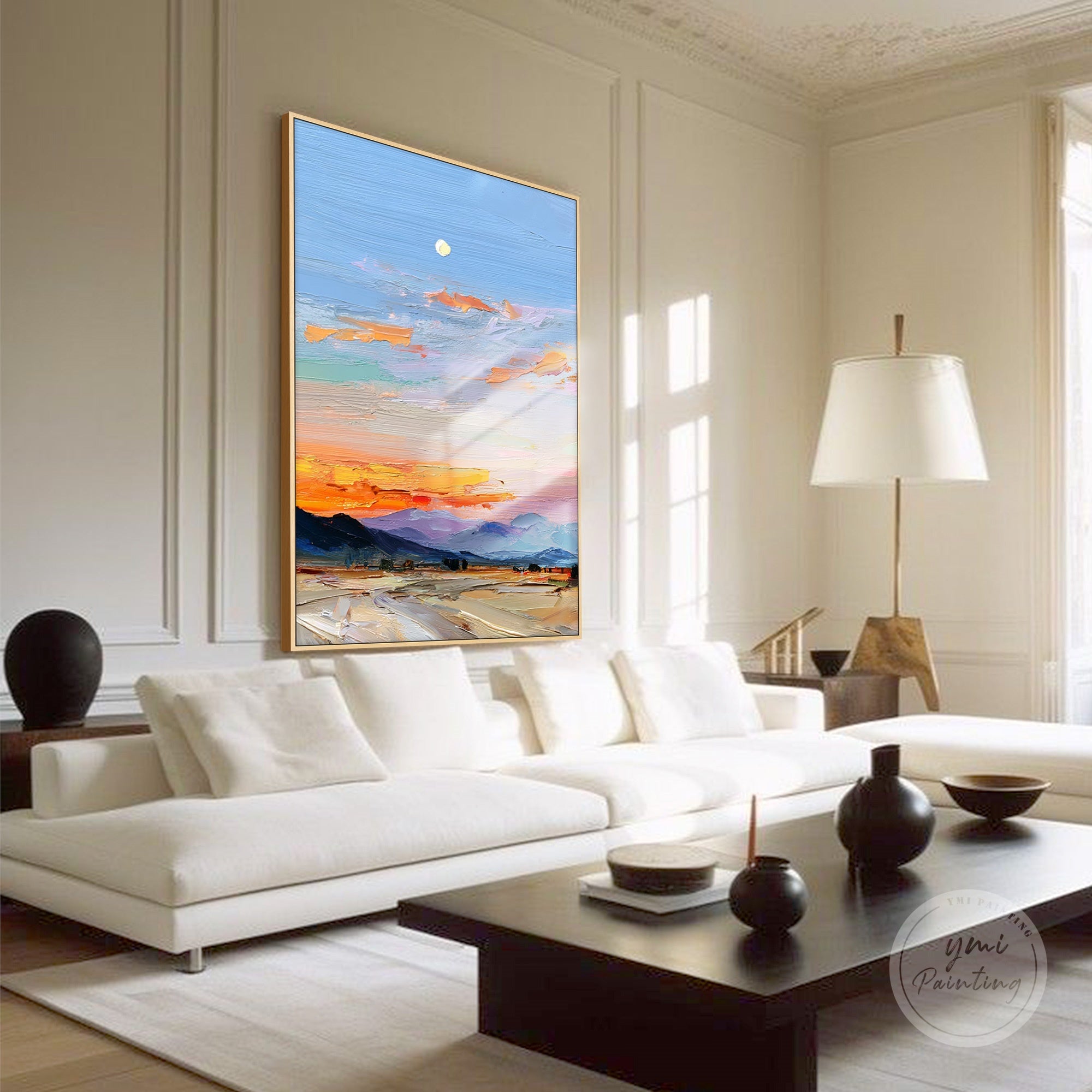 Detail of moon as focal point in abstract vertical landscape