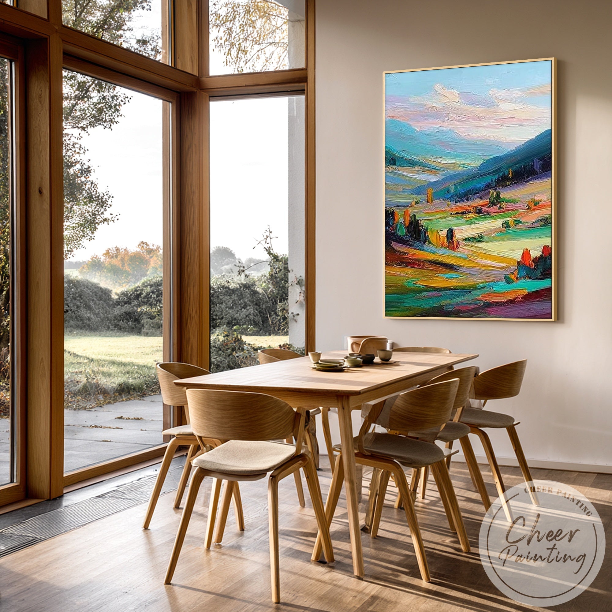 mountain valley painting colorful abstract style
