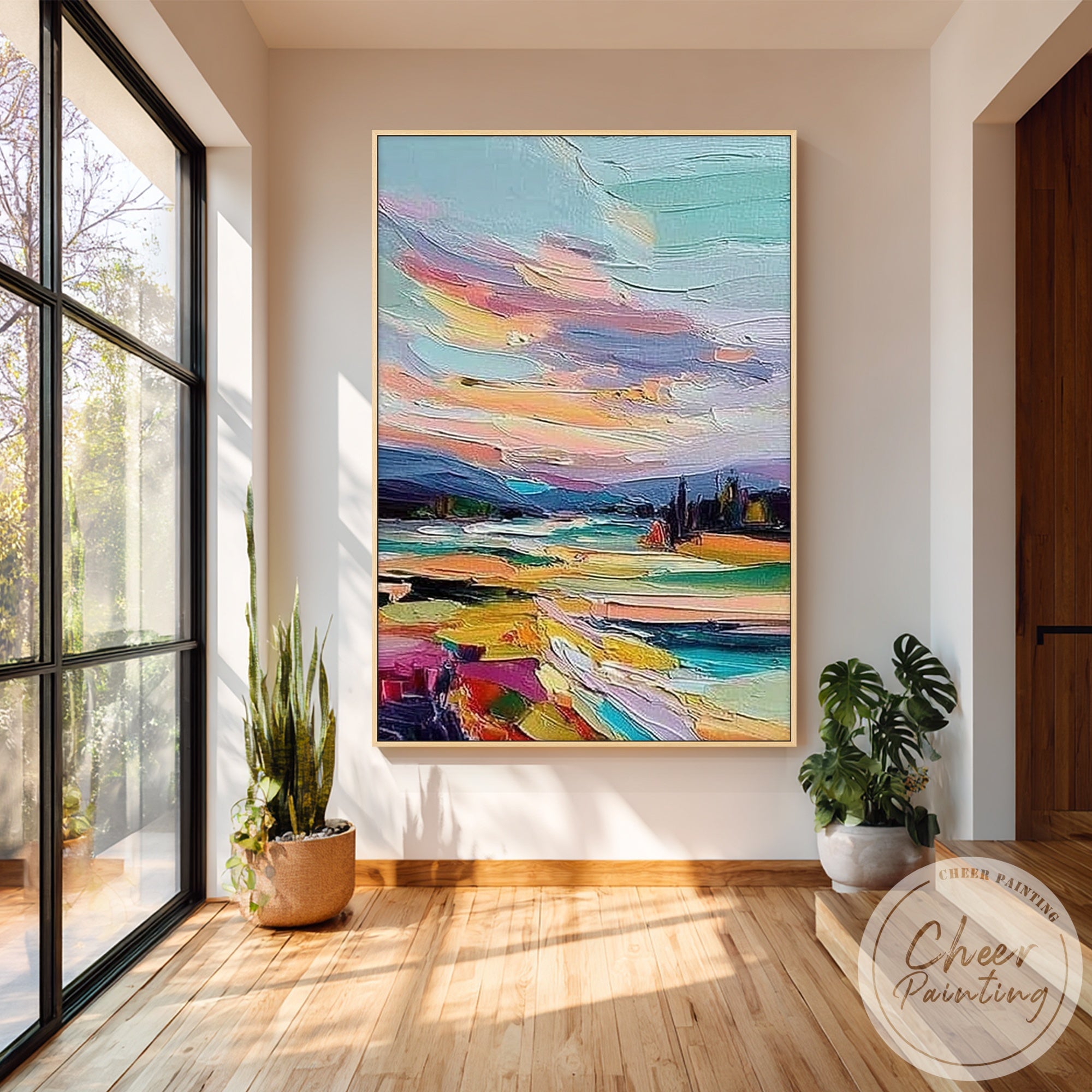 vibrant river landscape canvas artwork