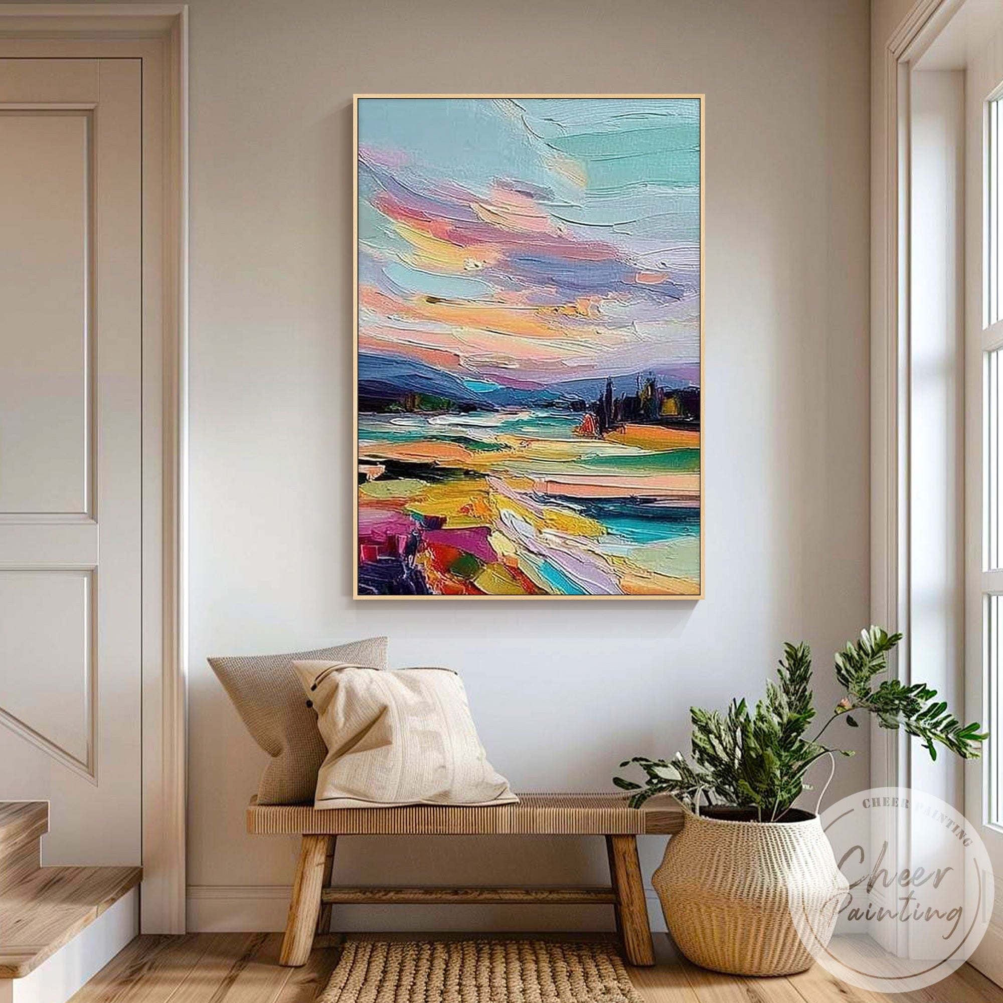 modern landscape painting soft pastel colors