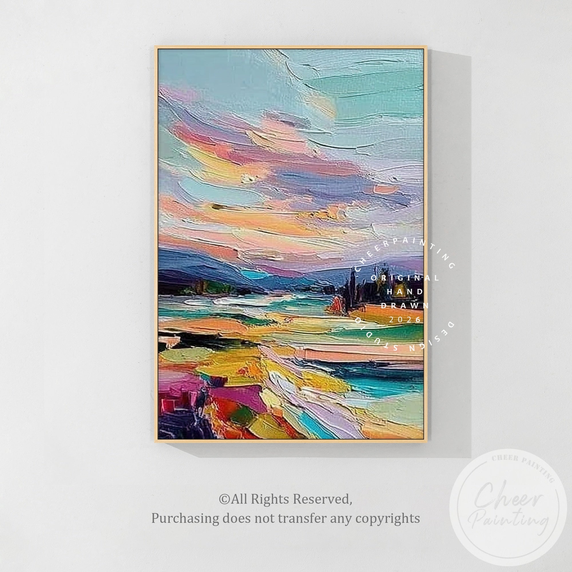 artistic river landscape textured canvas