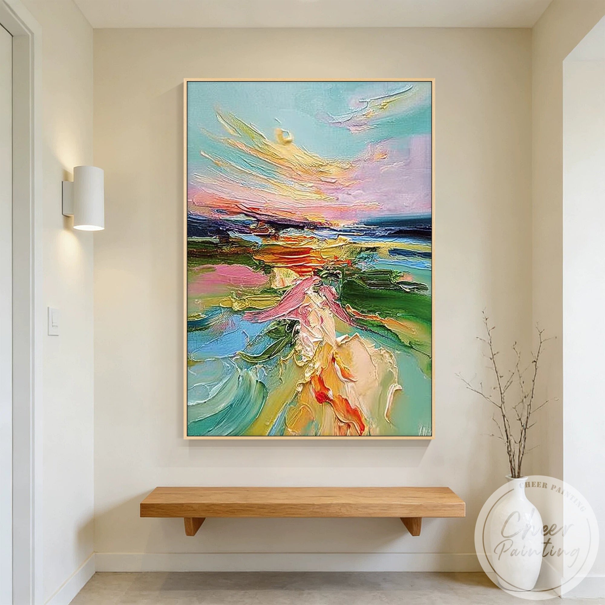 vibrant abstract landscape canvas palette knife artwork