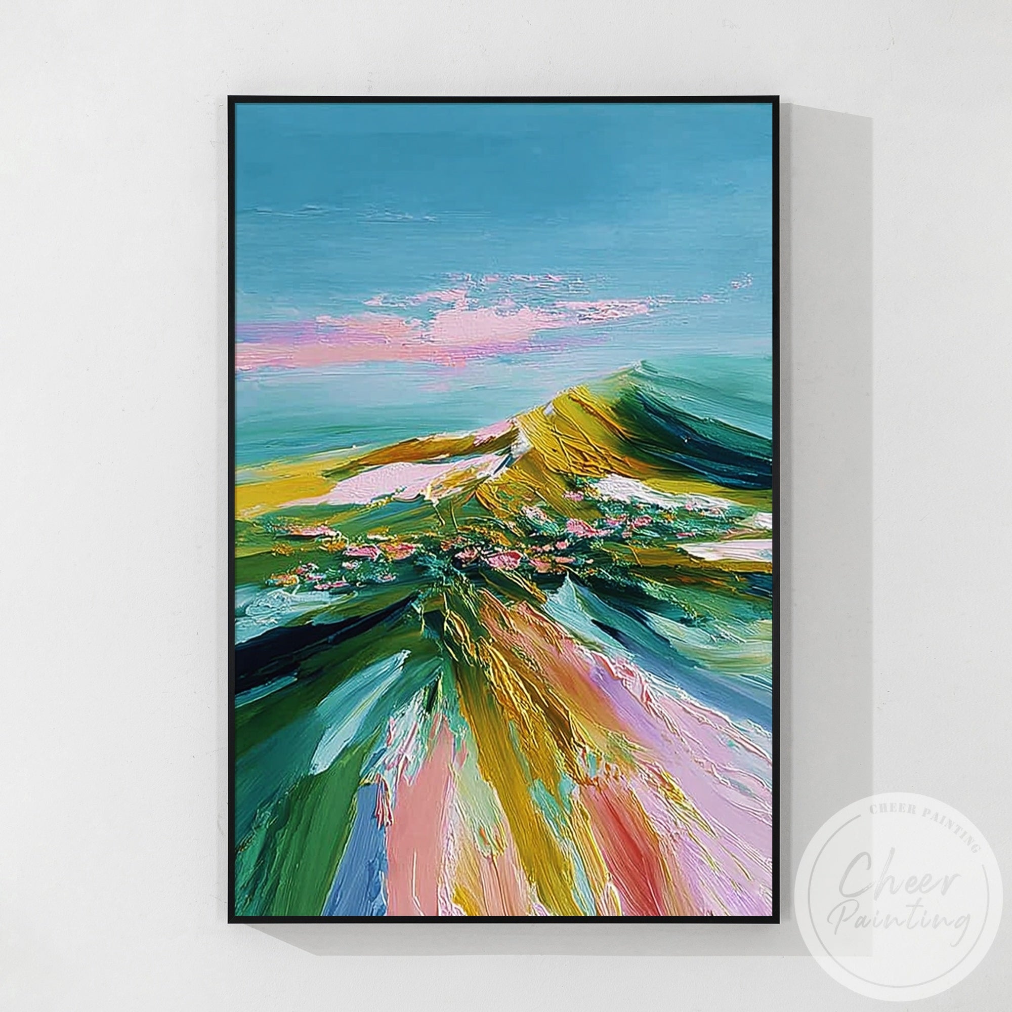 textured abstract painting with flowing lines and bold composition