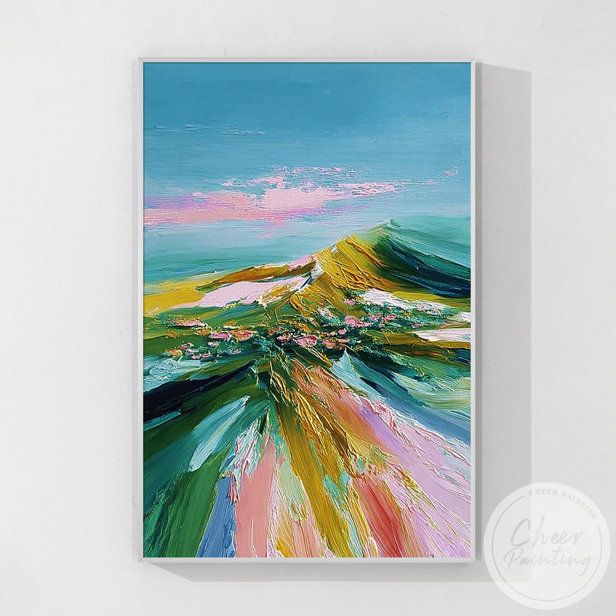 colorful abstract landscape painting with textured brush strokes and vibrant tones