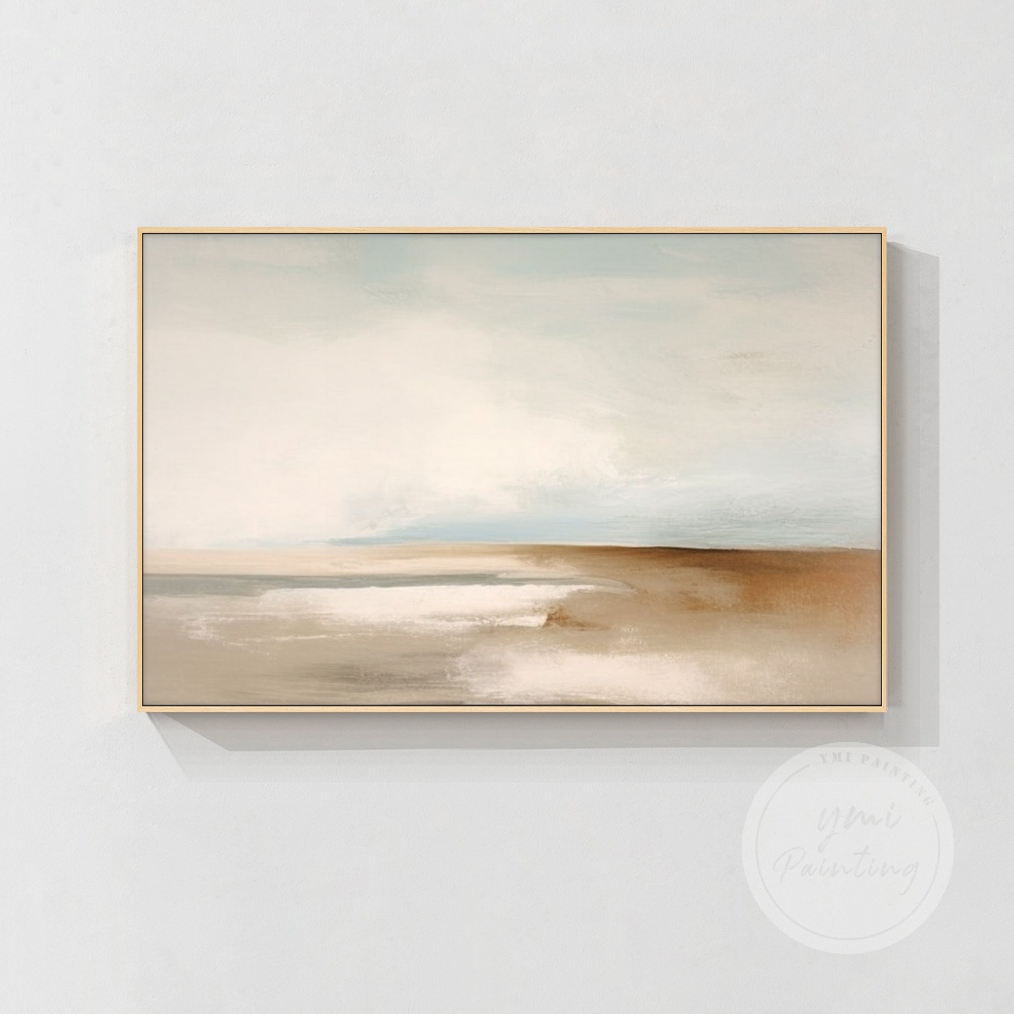 Serene Abstract Beach Painting with a wood color Frame