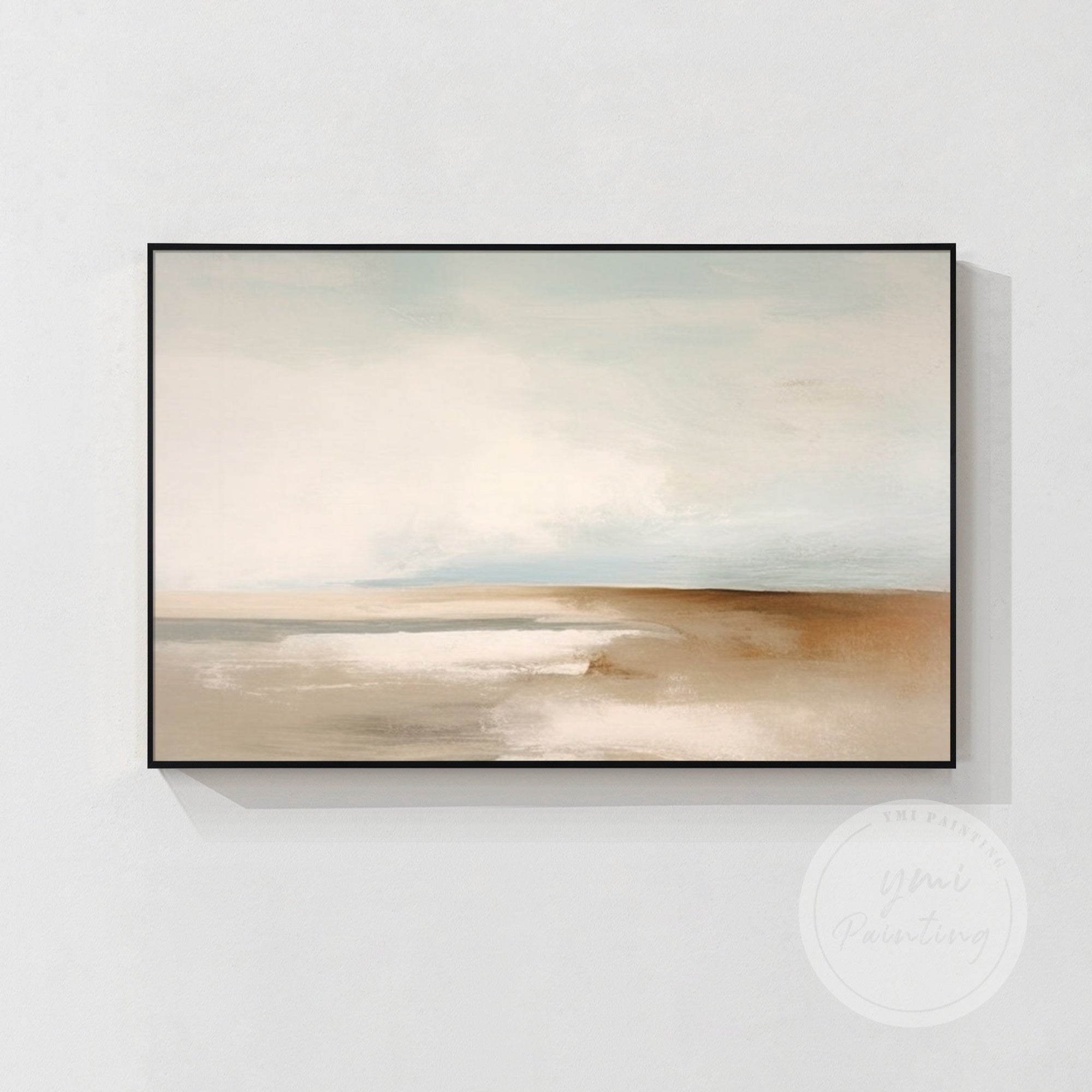 Calming Abstract Ocean and Sand Dunes Painting in a black frame