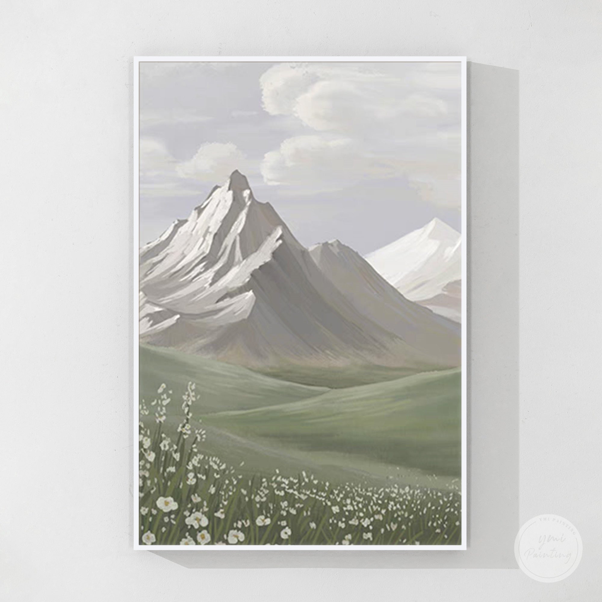 White Wildflowers and Green Grass Hand Painted Canvas 1