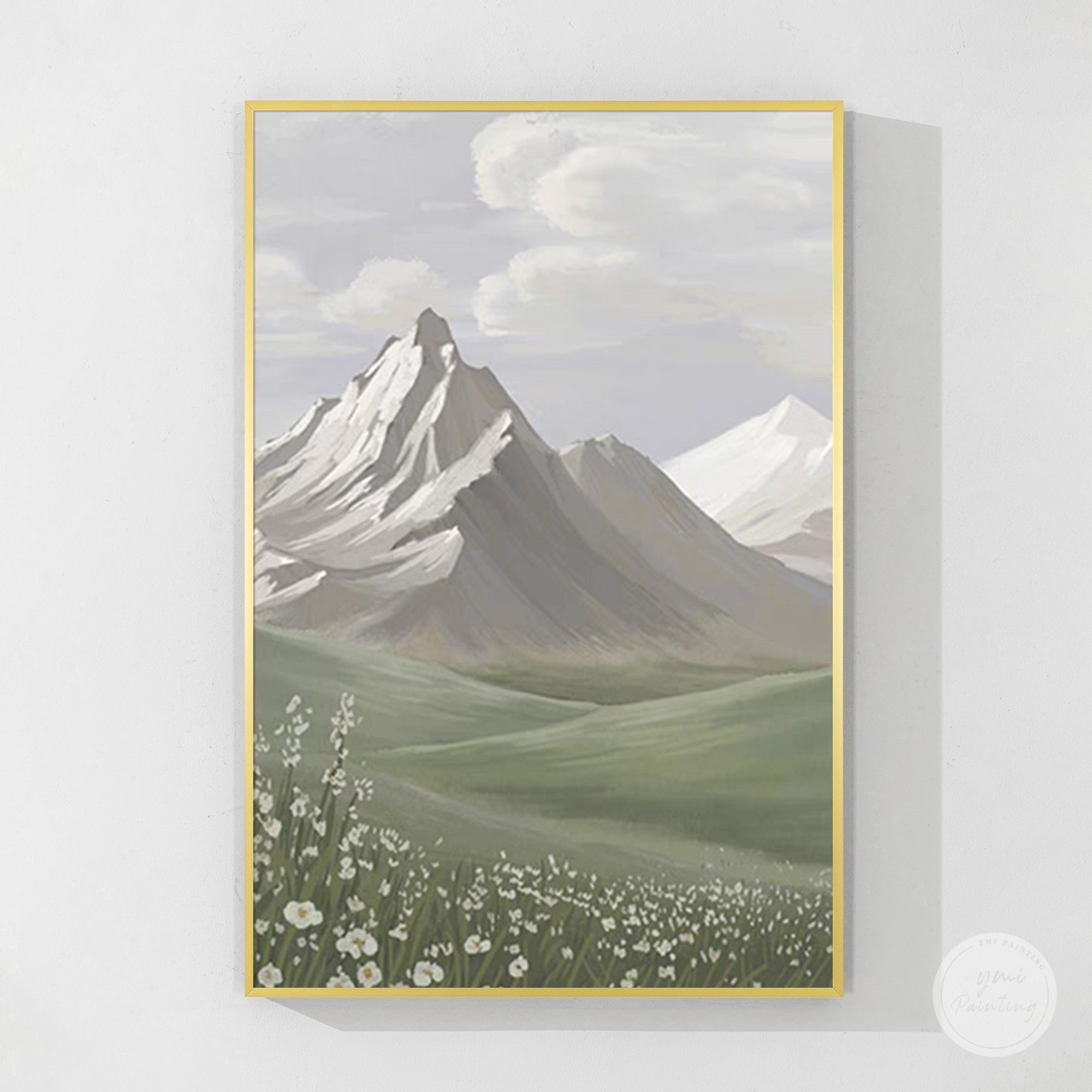 White Wildflowers and Green Grass Hand Painted Canvas 2