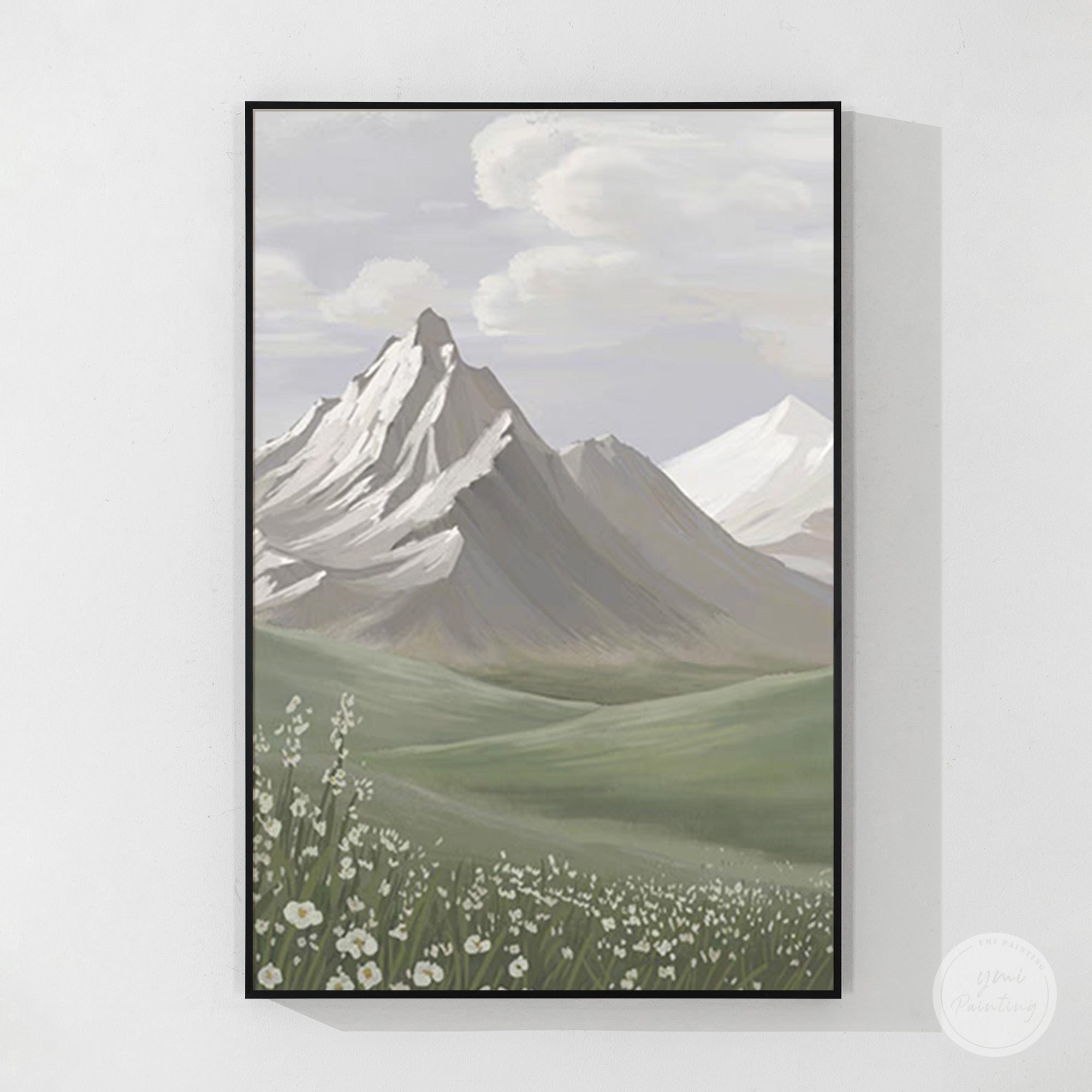 White Wildflowers and Green Grass Hand Painted Canvas 4