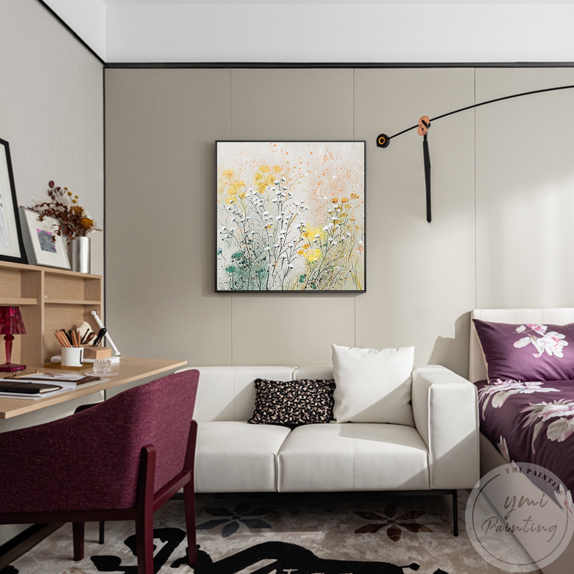 A beautiful wildflower design in soft pastels hanging painting that adds a peaceful and elegant touch to modern decor.